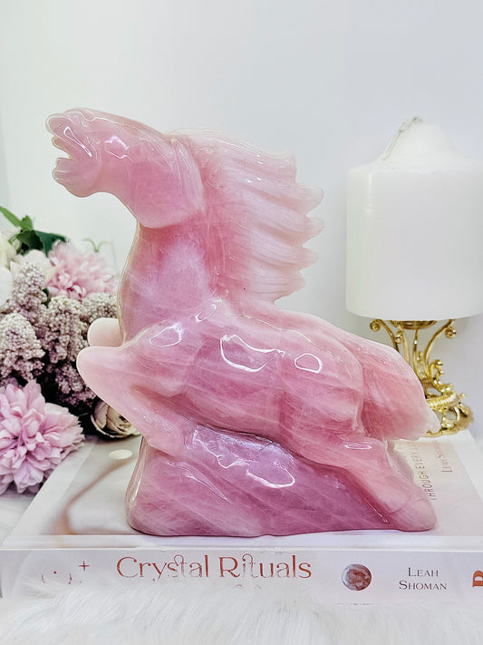 Huge 1.38KG Rose Quartz Perfectly Carved Horse