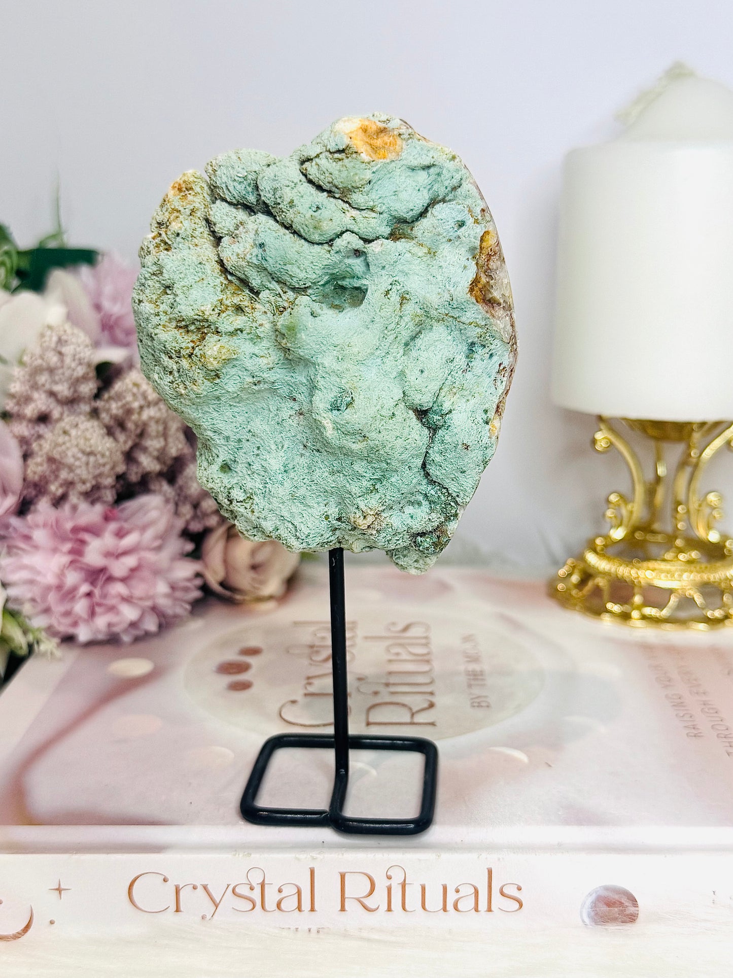 Pink Amethyst Natural Druzy Slab On Stand 14cm