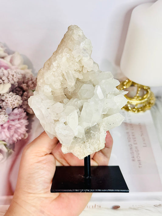 ⚜️ SALE ⚜️ Master Healer ~ Gorgeous Chunky Large 15cm Clear Quartz Cluster | Specimen On Black Stand
