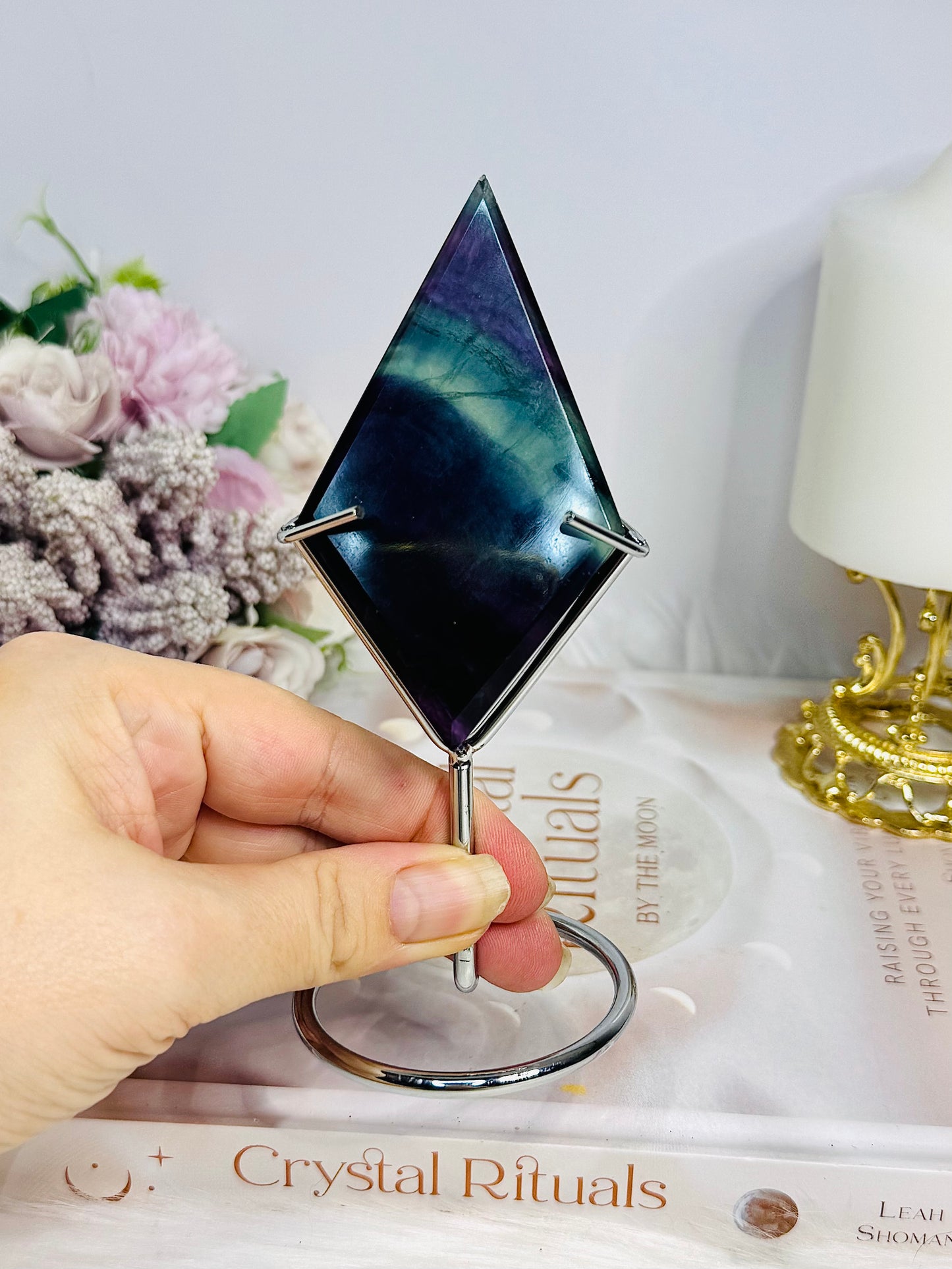 Fluorite Diamond on Stand 15cm