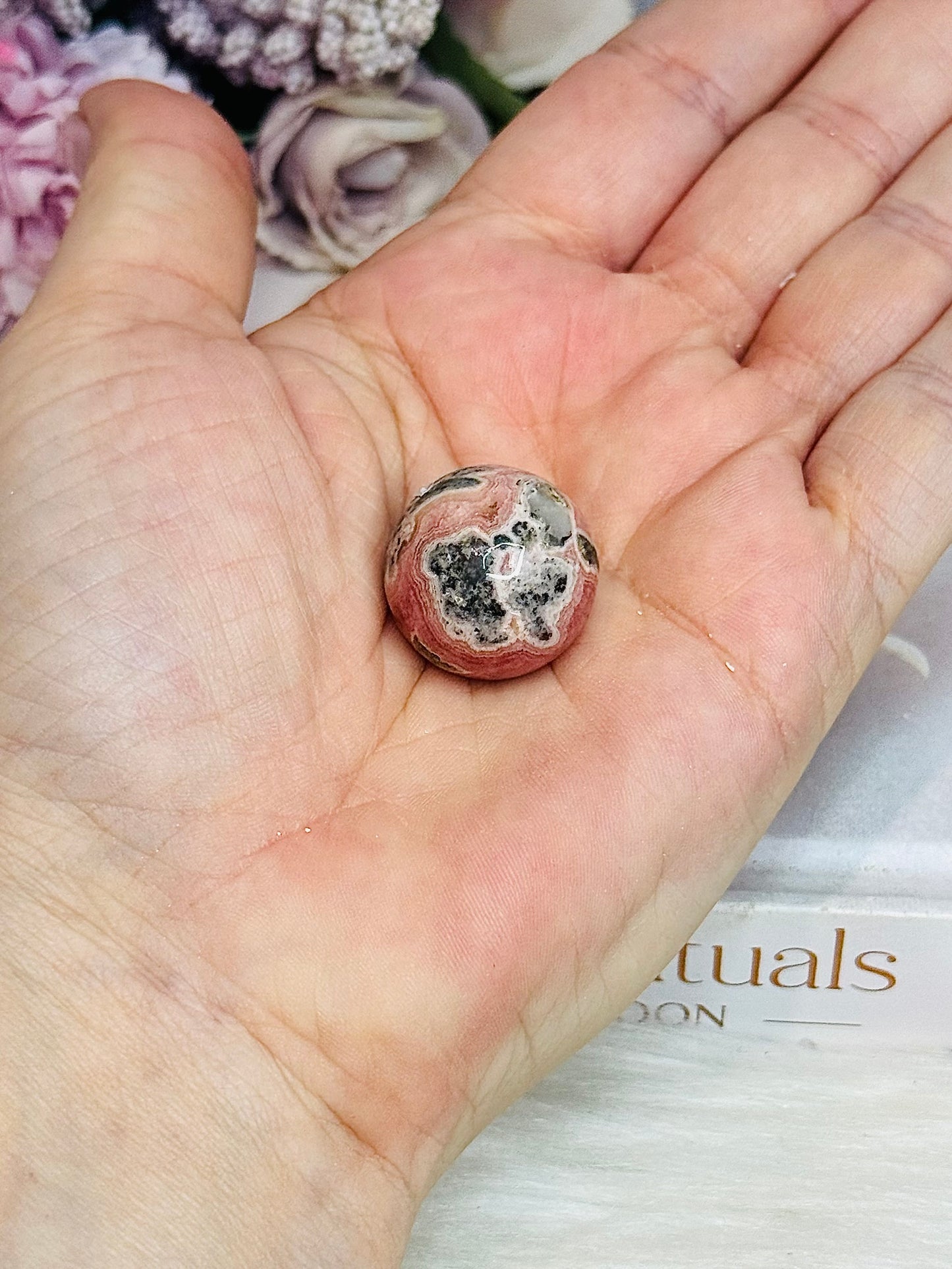 Small Rhodochrosite Sphere on Stand