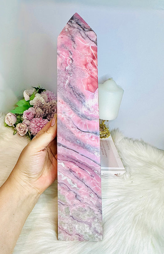 Huge Natural Pink Opal Carved Tower 34cm 1.98KG