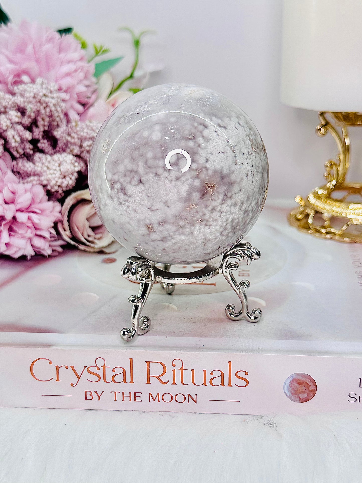 Graceful & Elegant ~ 372Gram Druzy Pink Amethyst Sphere on Silver Stand From Brazil
