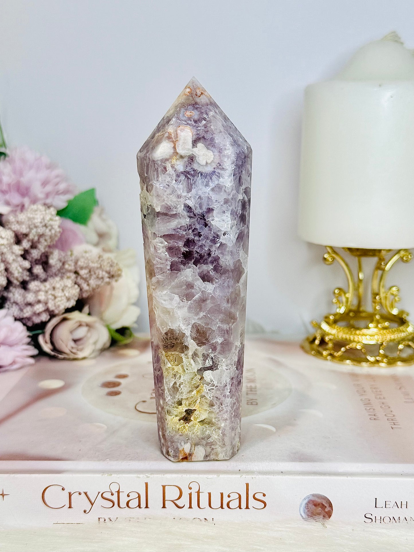 High Grade Rare Amethyst X Flower Agate Carved Sceptre | Tower 14cm
