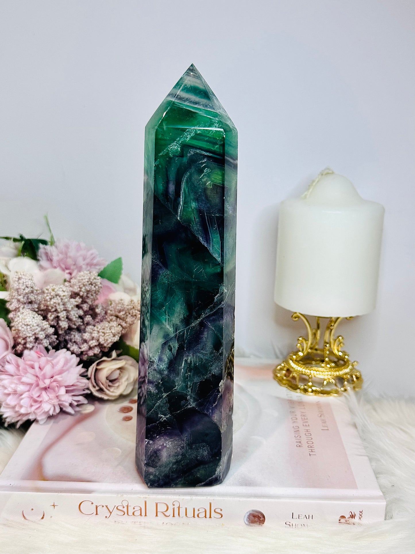 Large Rainbow Fluorite Tower Full of Rainbows 1.02KG 22cm