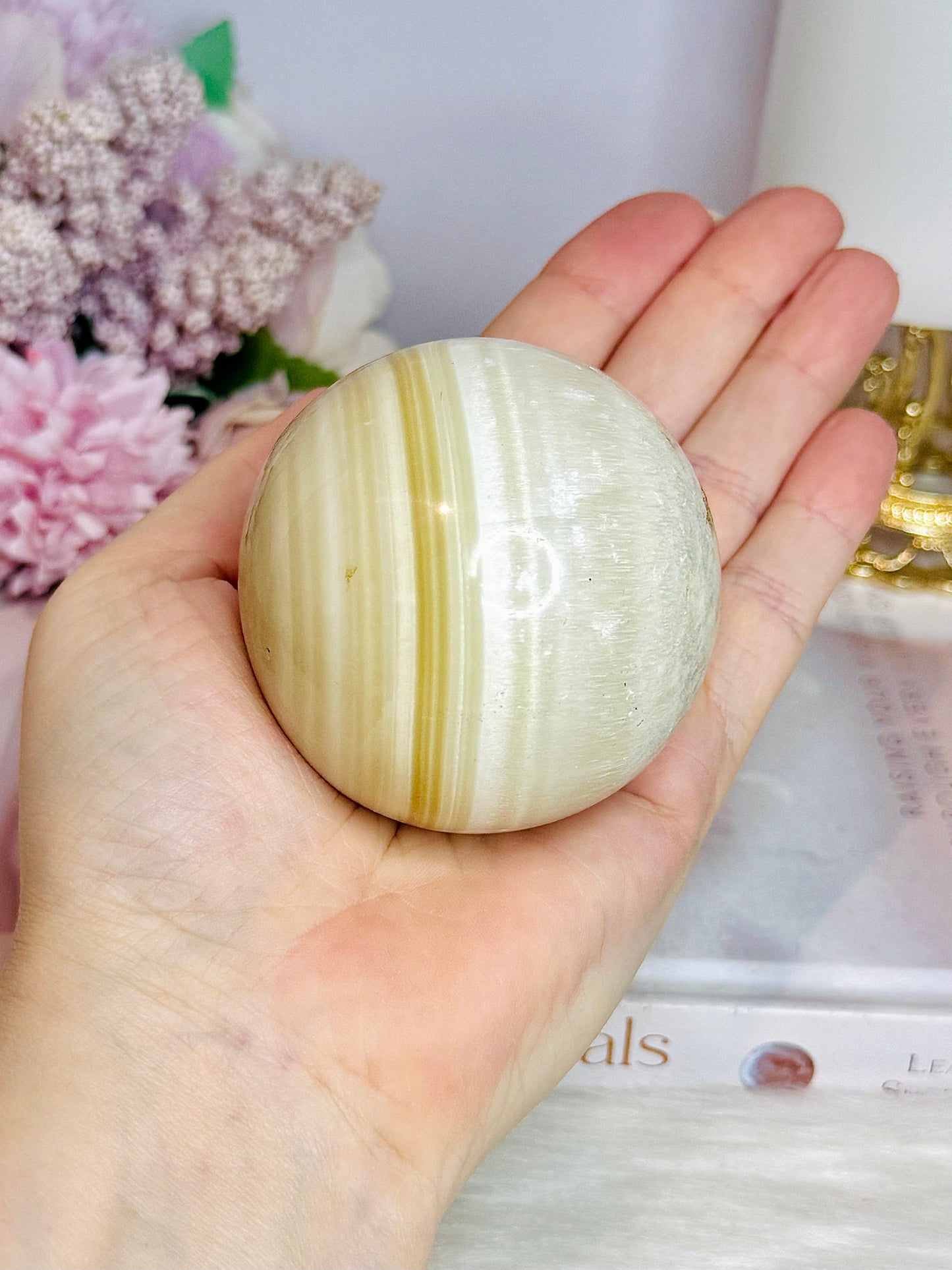Striped Calcite Sphere on Stand 365g