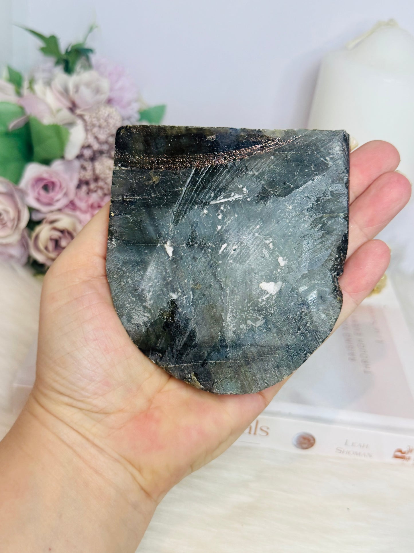 Labradorite Carved Turtle on Slab 9.5cm