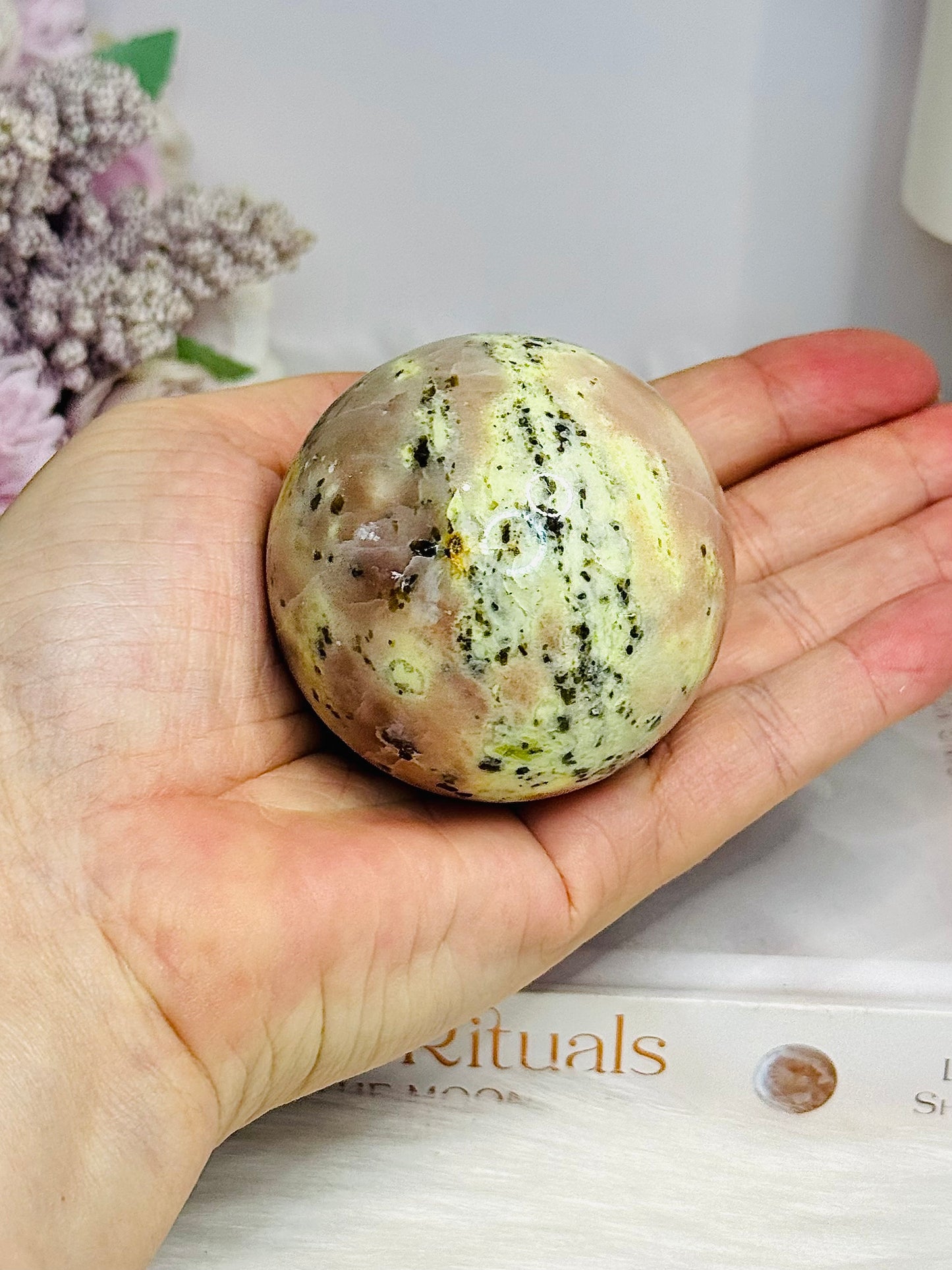 Plum Blossom Jasper Sphere on Stand 269g