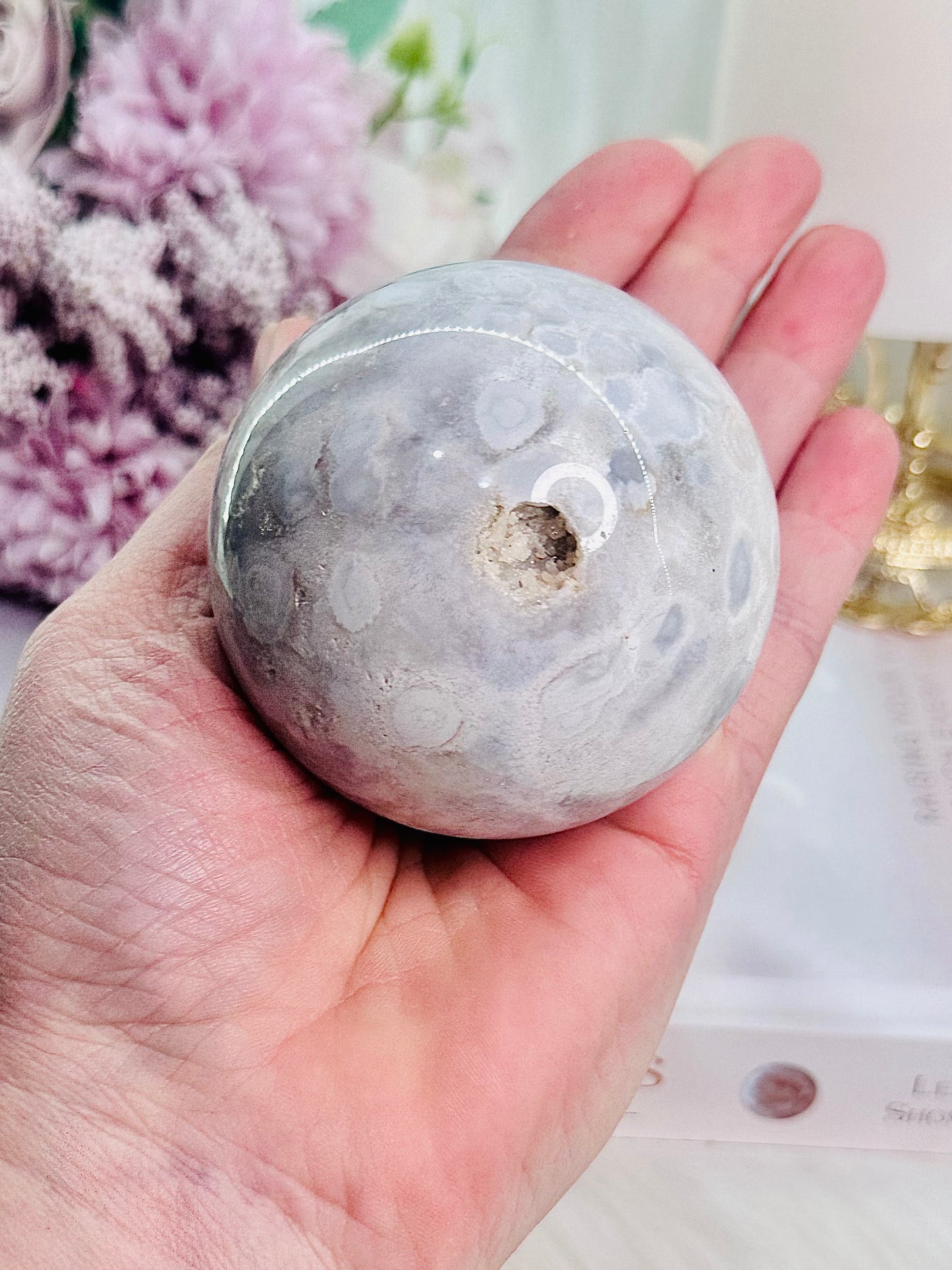 Pink Amethyst Druzy Sphere on Stand 381Grams From Brazil (Glass stand in pic is display only)