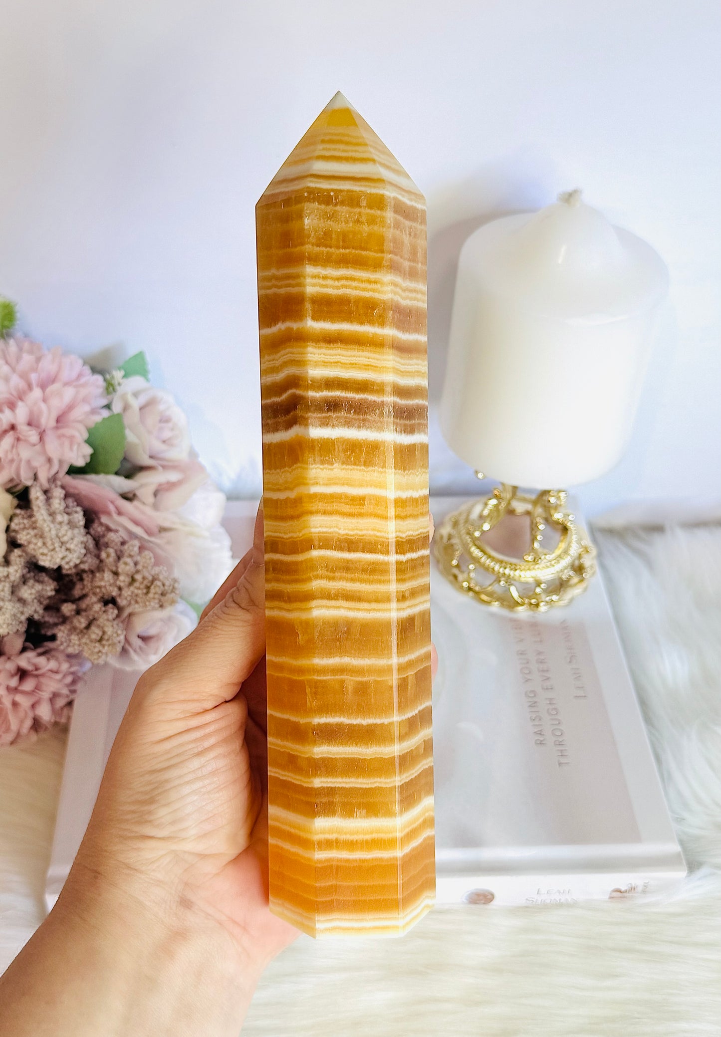 Stunning 22cm Orange Calcite Chunky Tower
