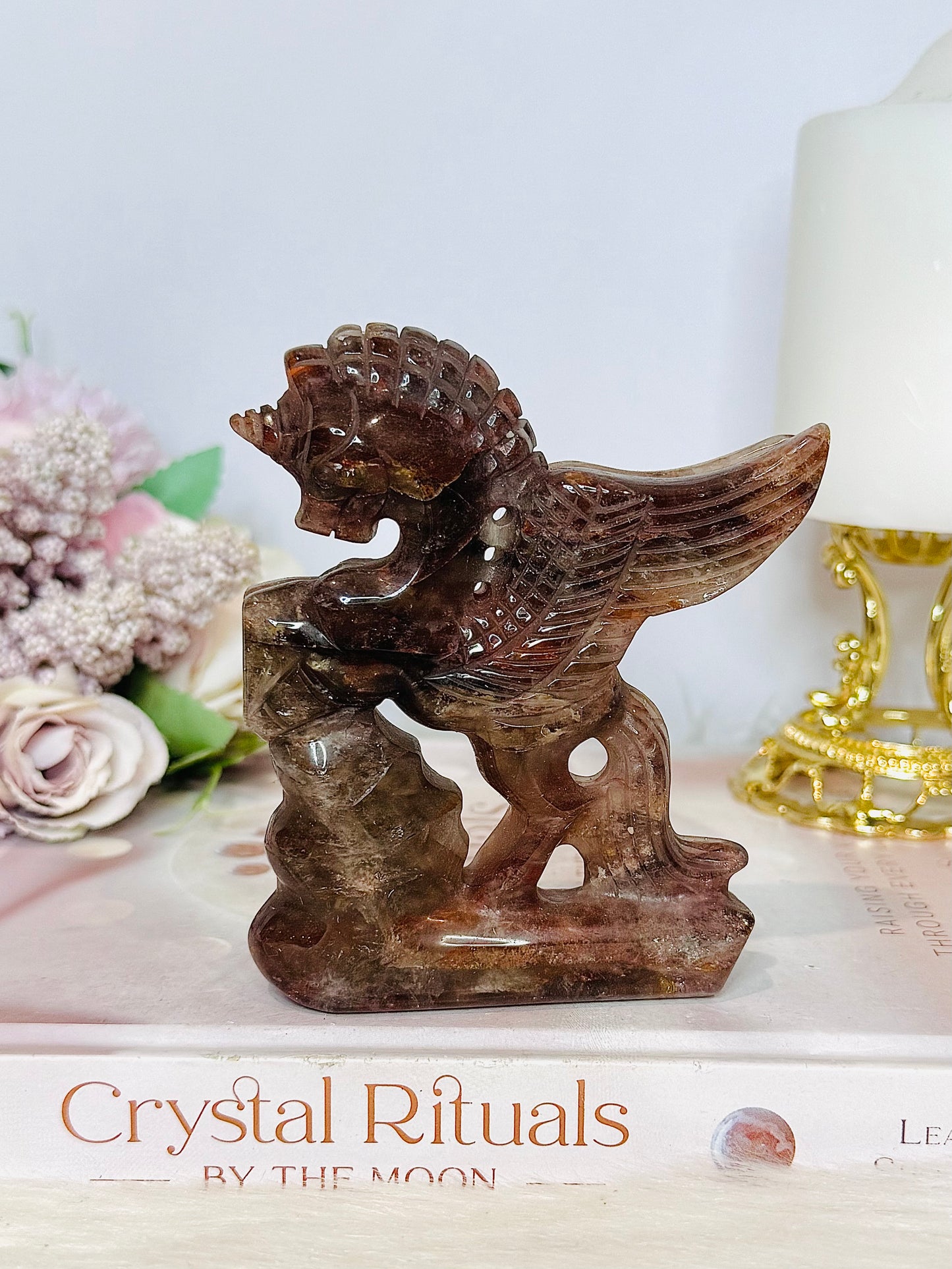 Fire Quartz Carved Unicorn 10cm