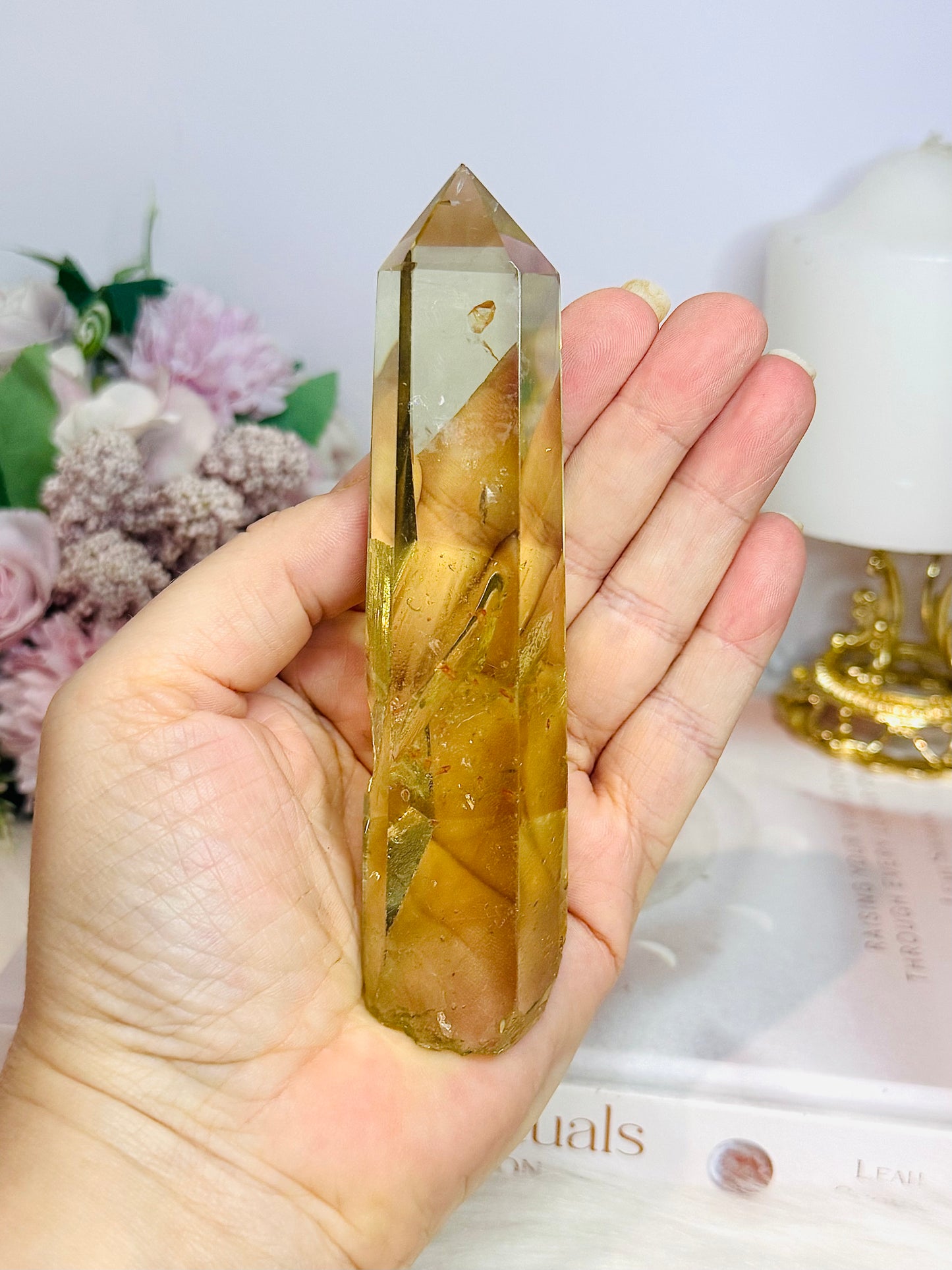 Citrine Tower 19cm Inc Stand (Cut in back of tower)