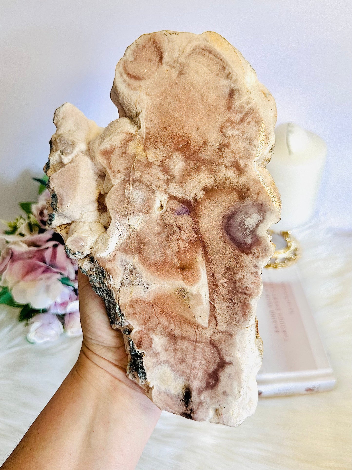 Large Natural 28cm (inc stand) Pink Amethyst Druzy Slab On Rose Gold Stand From Brazil