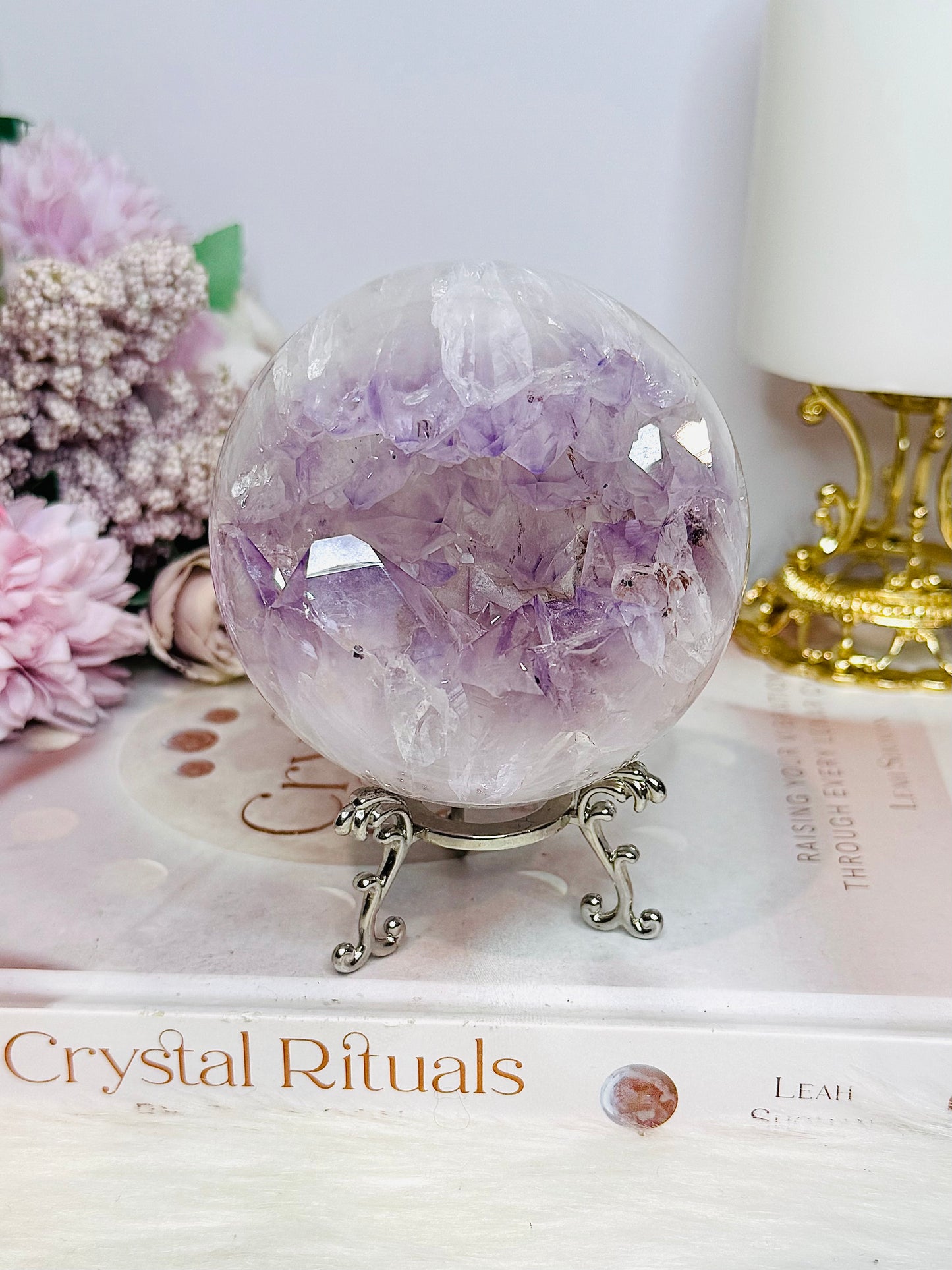 Large Druzy Amethyst Sphere on Stand 618g
