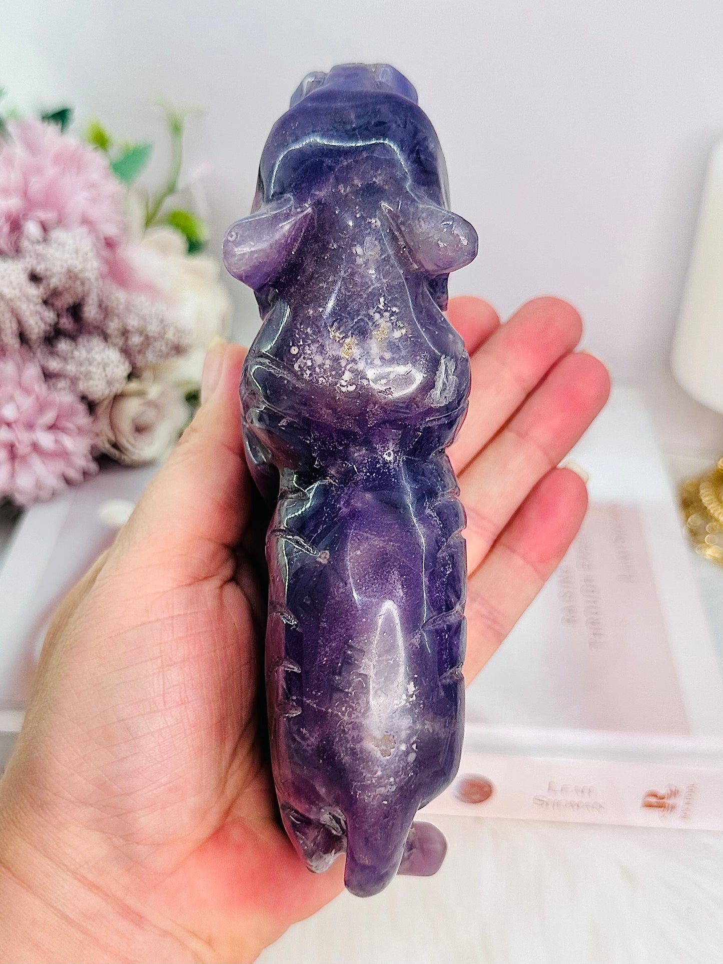 Wow!!! Powerful Healing Stone ~ Absolutely Superb Perfectly Carved Large Purple Fluorite Tiger 16.5cm 798grams