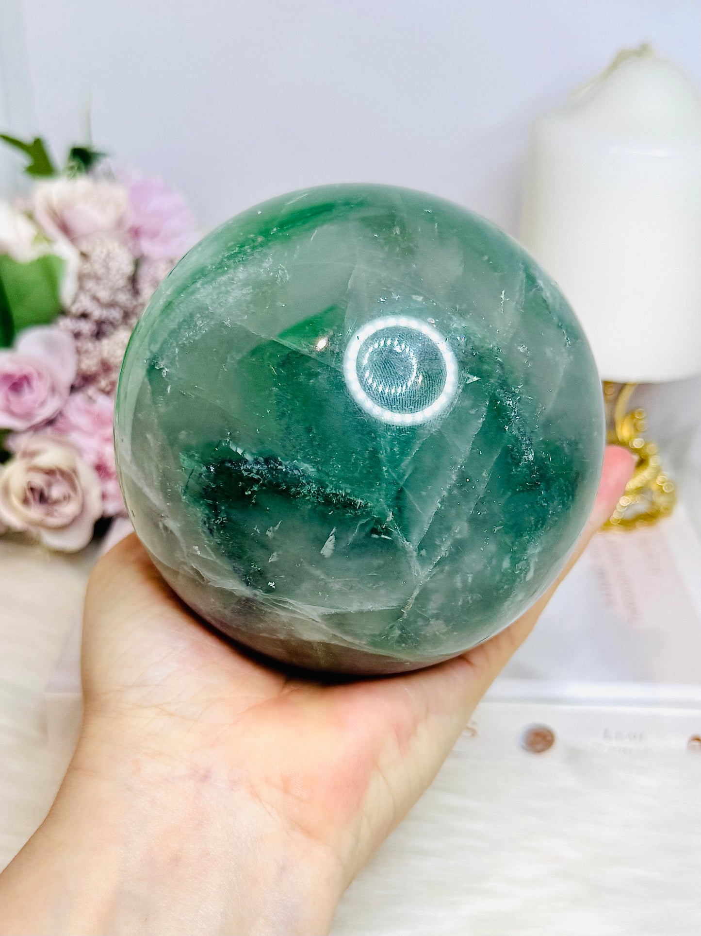 Huge Green Fluorite Sphere on Stand 1.95KG