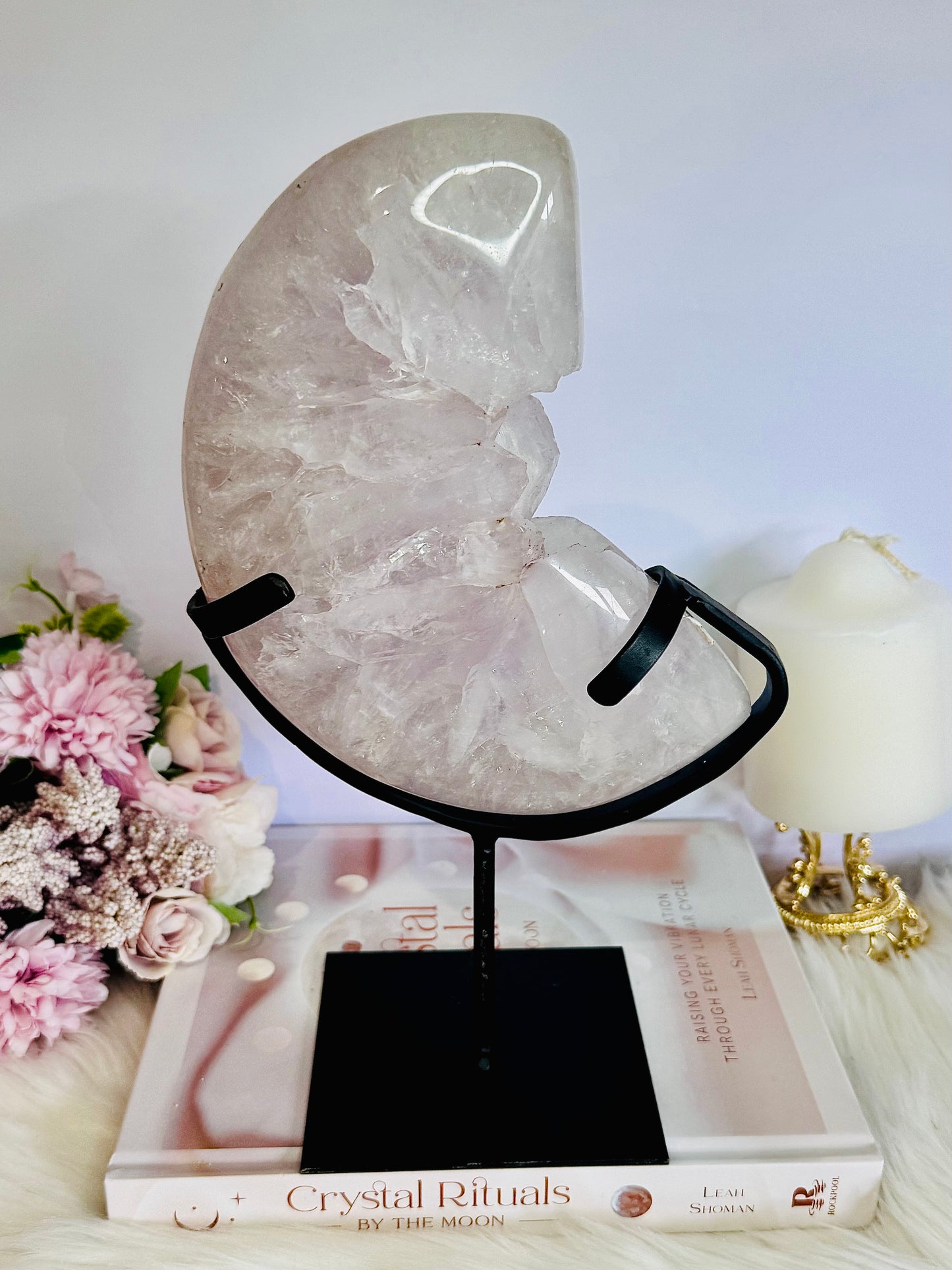 ⚜️ SALE WITH $100 DISCOUNT ⚜️ Huge 1.96KG Amethyst Carved Druzy Moon On Custom Stand From Brazil ~ 25cm (inc stand)