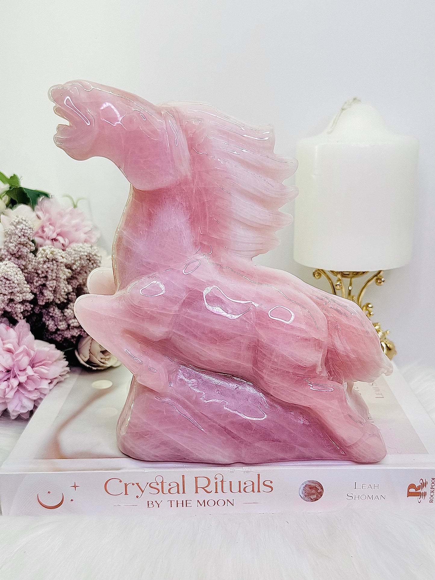 Huge 1.38KG Rose Quartz Perfectly Carved Horse
