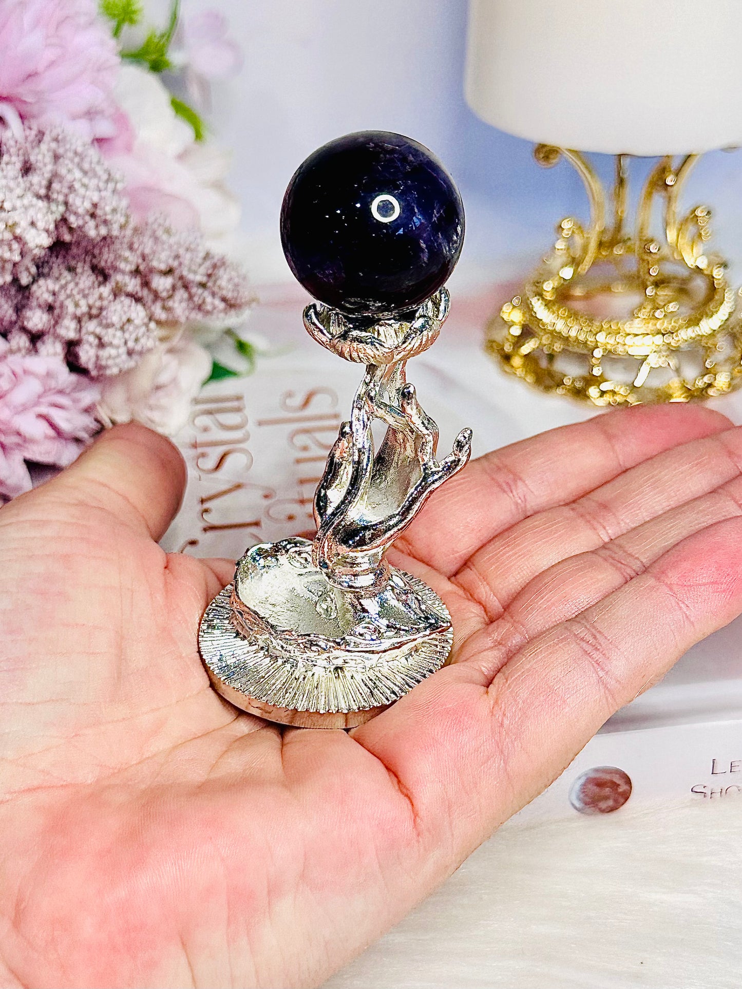 Gorgeous Silver Hand Stand with Amethyst Sphere Approx 10cm