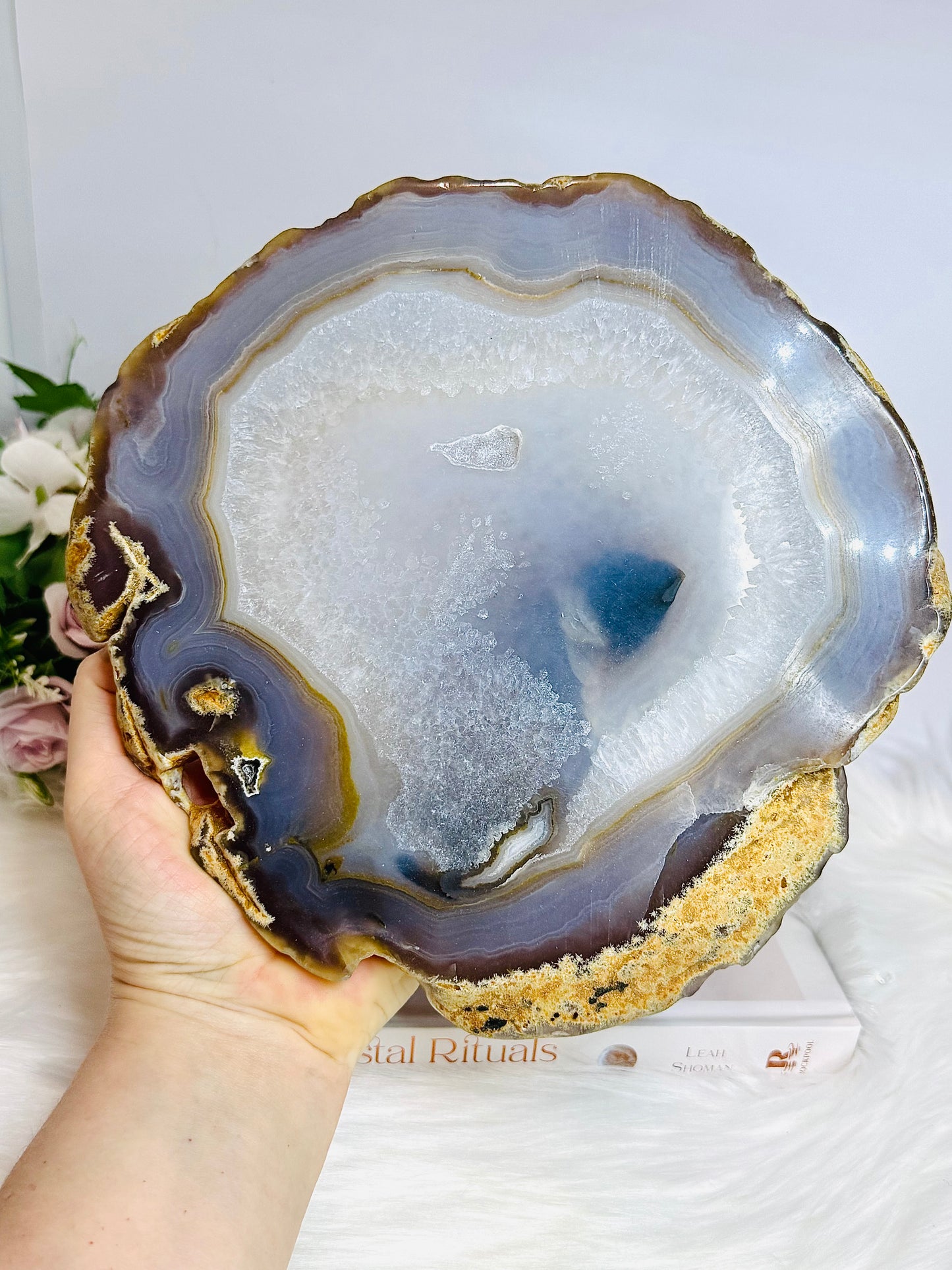 Large Druzy Agate Polished Slab on Stand 20cm 1.19KG