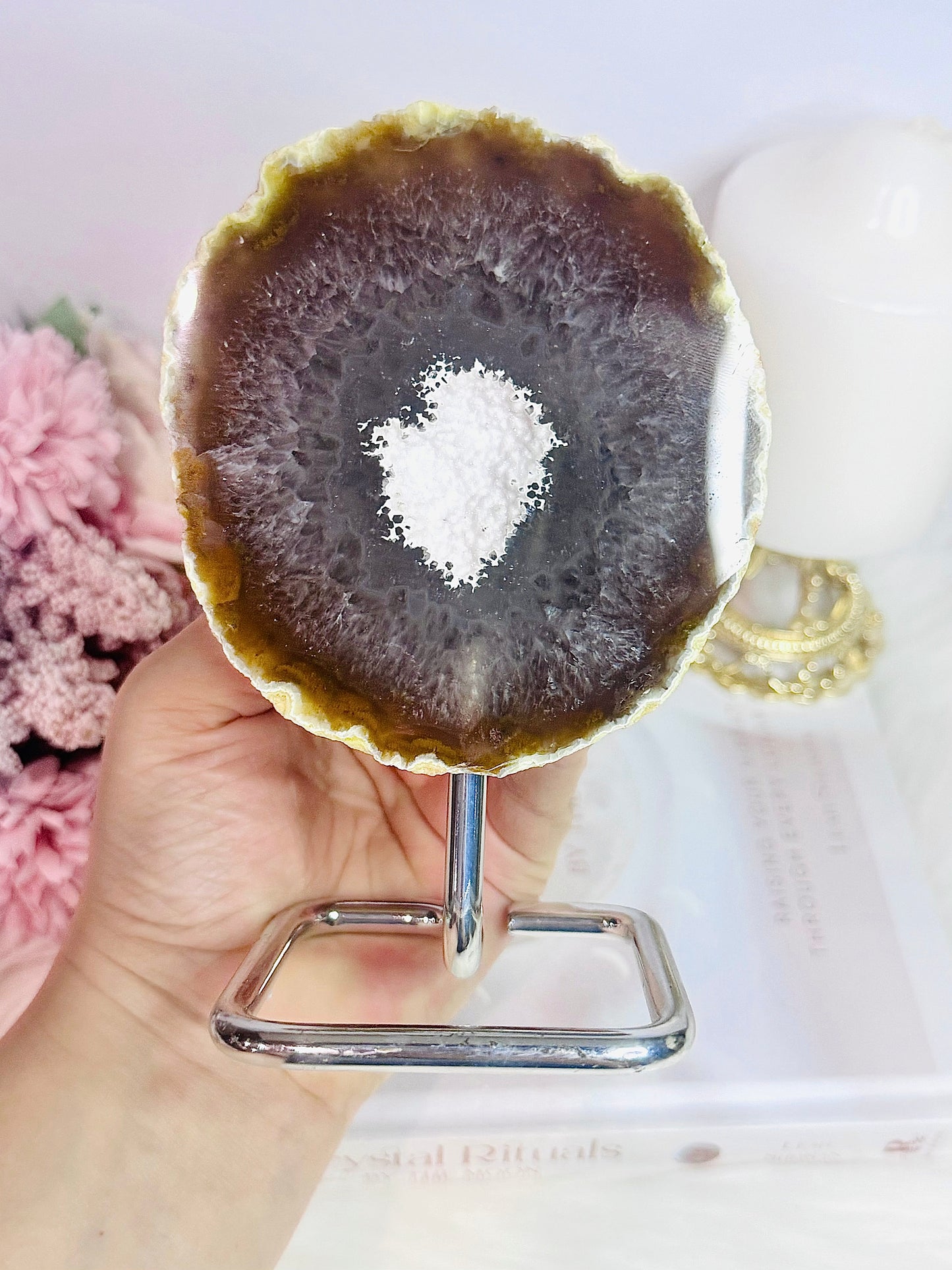 Large Chunky Natural Agate Geode On Stand 14cm