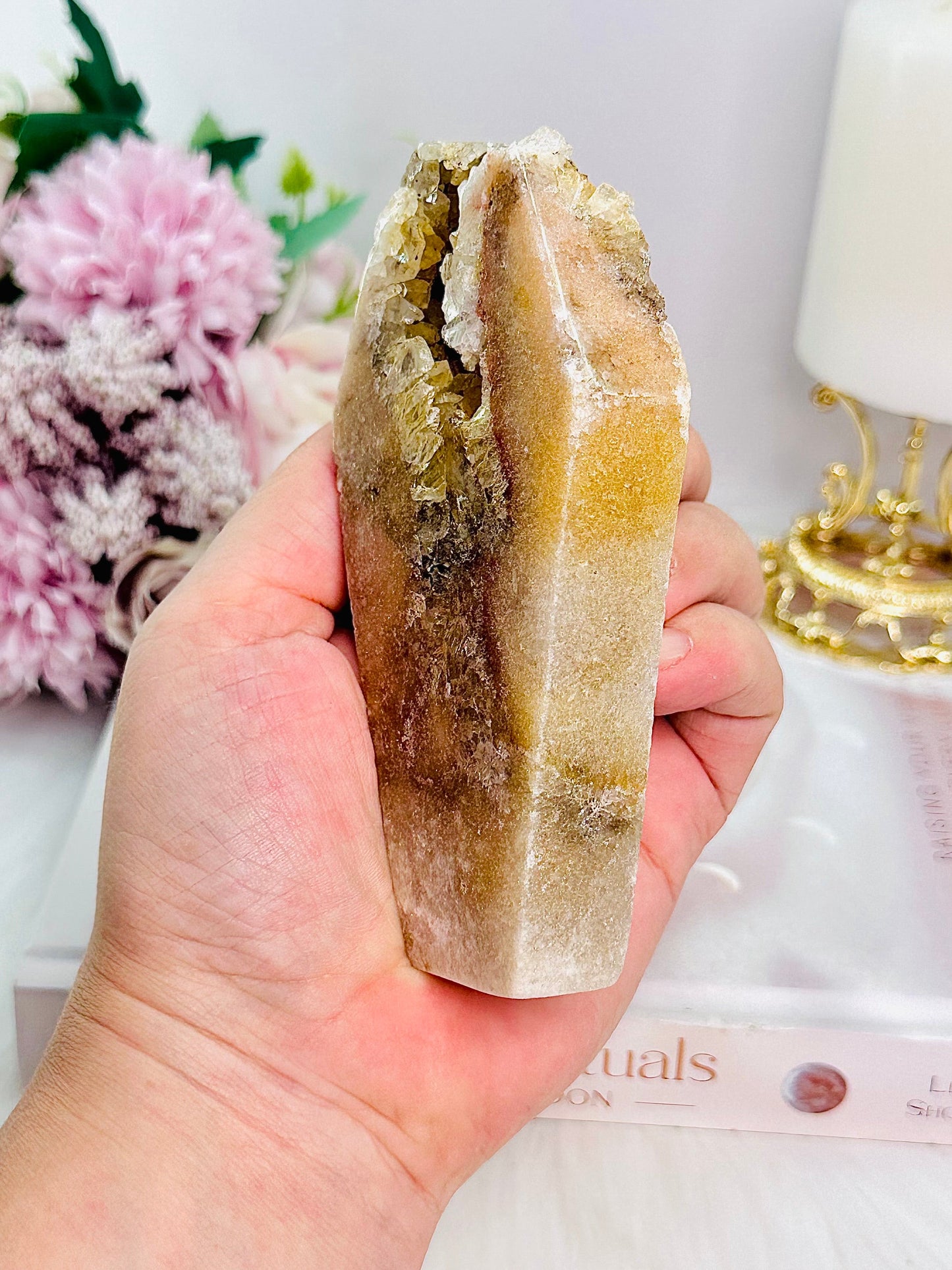 Druzy Pink Amethyst Chunky Coffin Carving 12cm