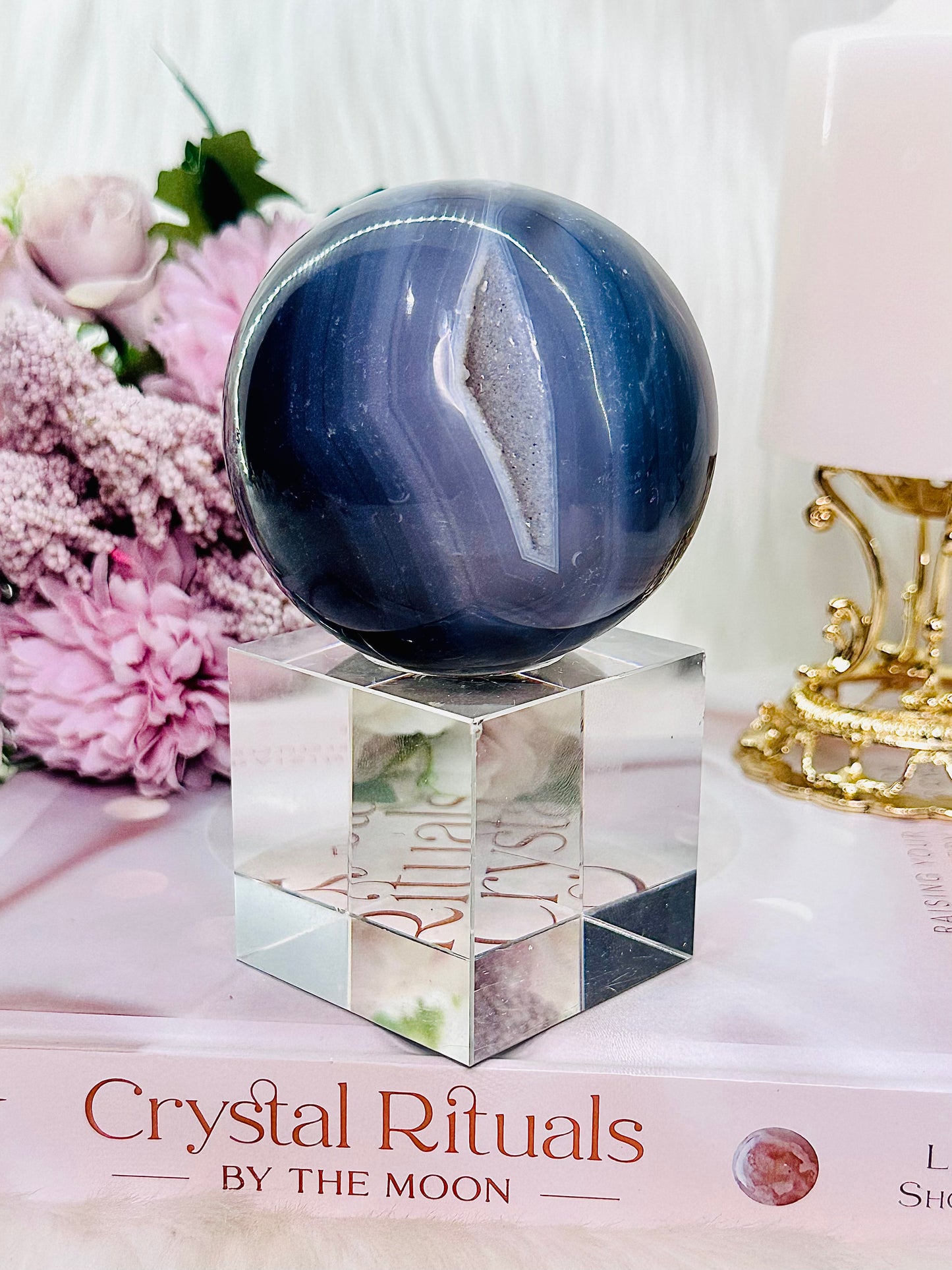 Stunning Large 439gram Druzy Agate Sphere on Stand From Brazil (Stand in pic is display only) $110 x