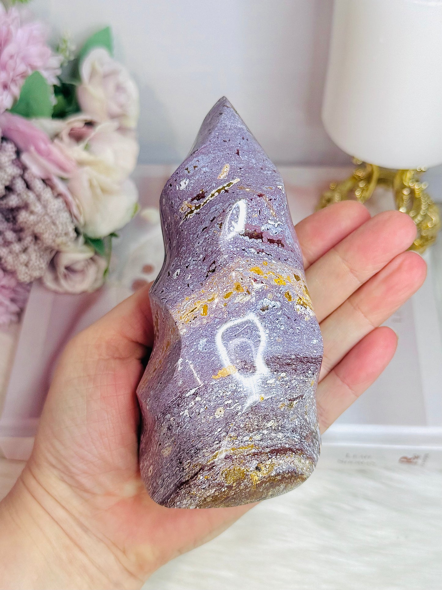 Large Purple Ocean Jasper Carved Flame 540g