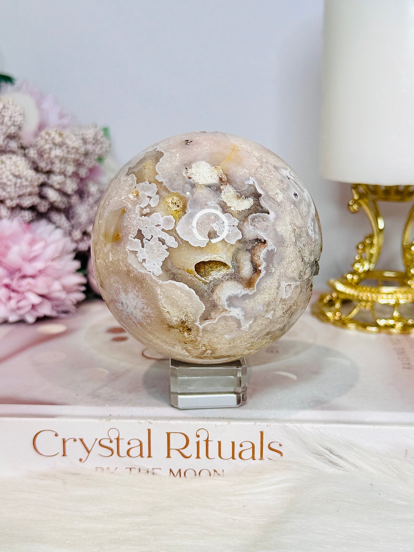 Large Flower Agate Sphere on Stand 500g