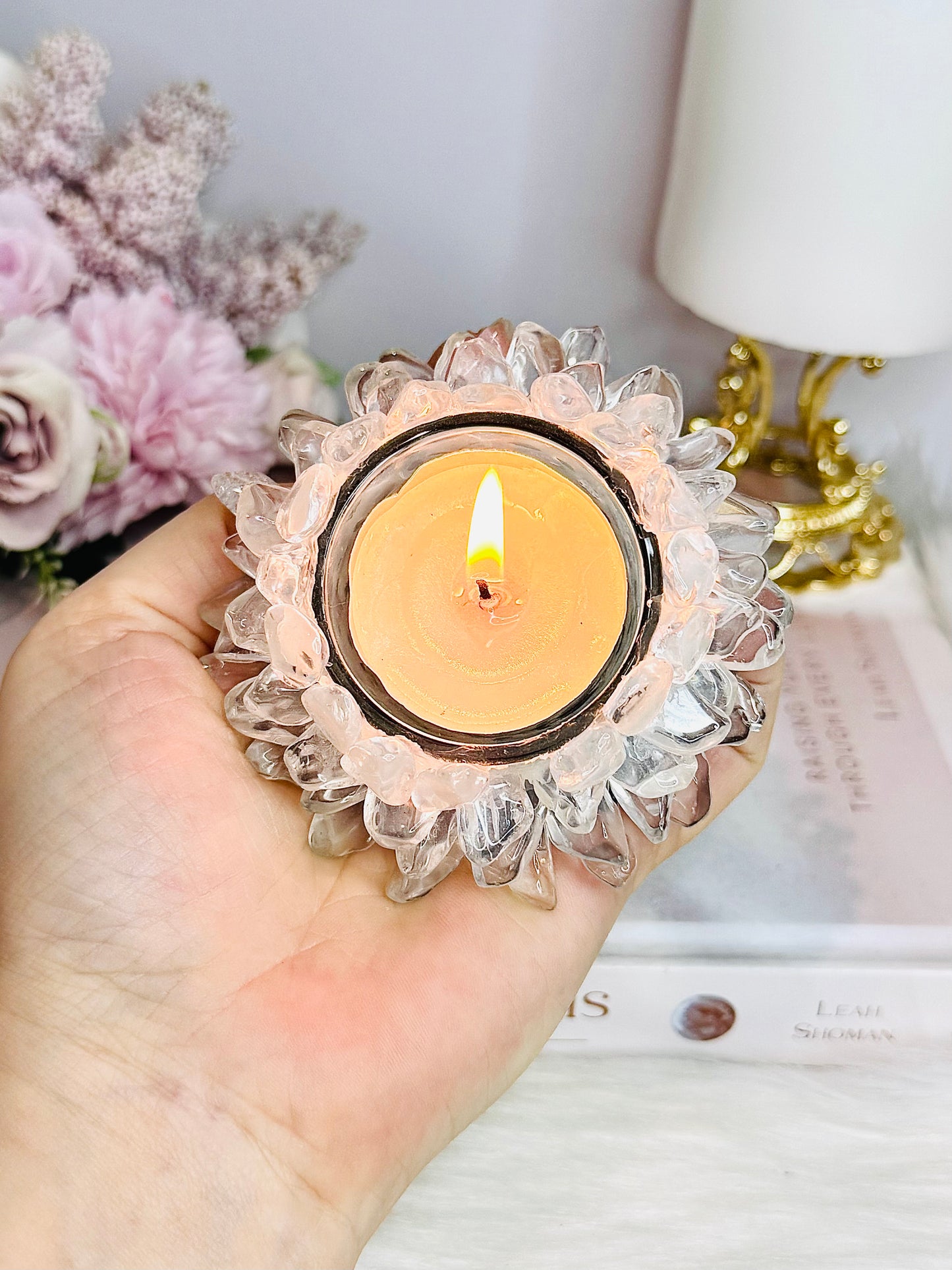 Clear Quartz Resin Candle Holder