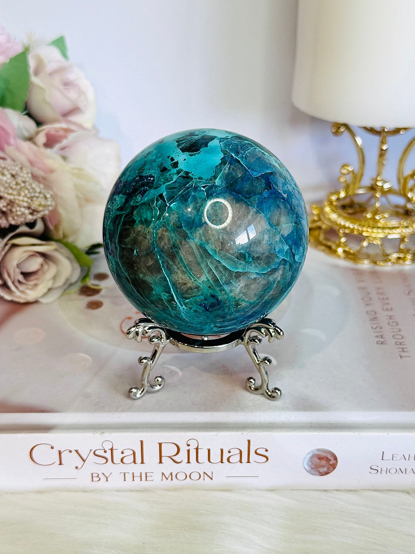 Absolutely Incredible High Grade Chrysocolla Sphere on Stand 399grams