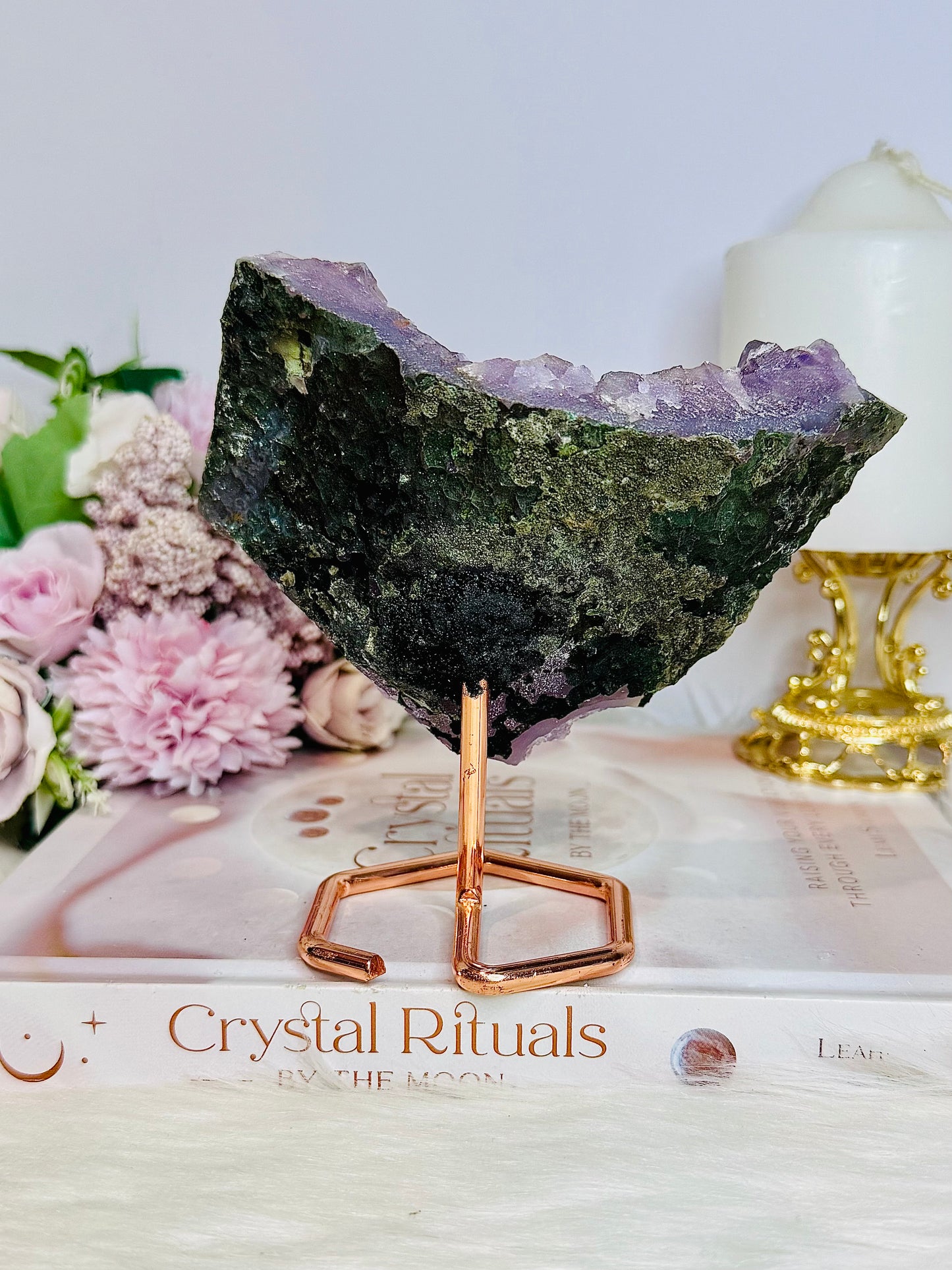 Amethyst Natural Cluster on Rose Gold Stand 497g