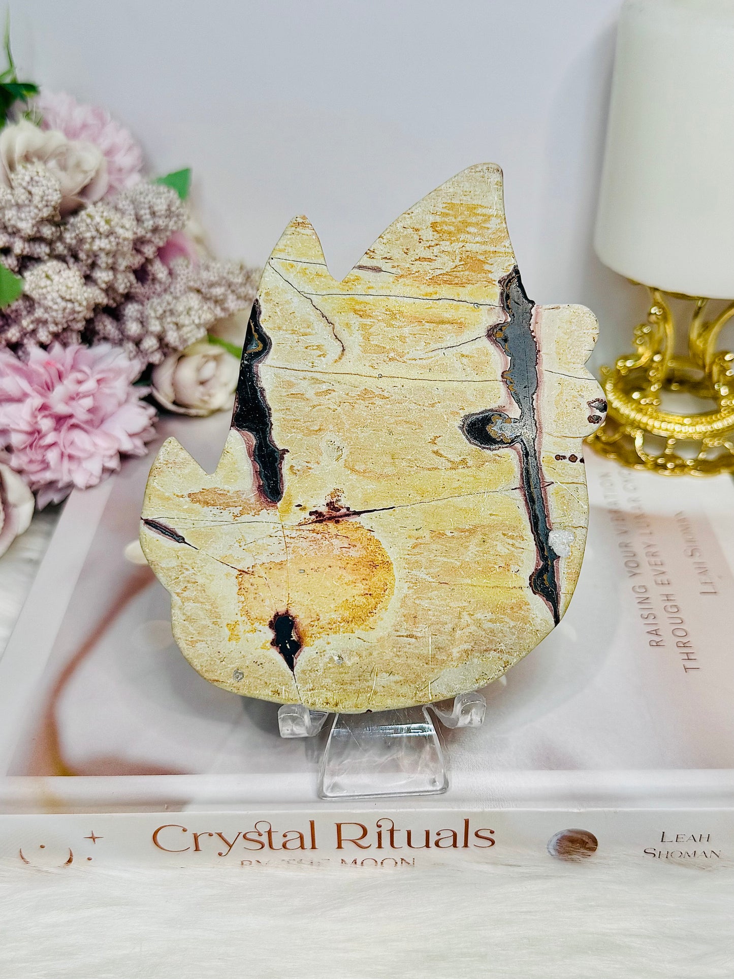 Large Chunky Picture Jasper Carved Flame on Stand 12.5cm 373g