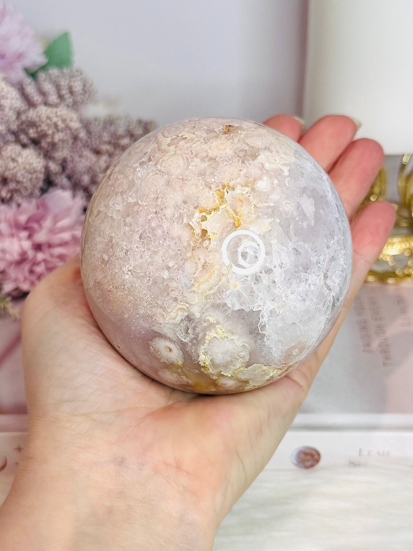 Large Rare Amethyst X Flower Agate Sphere On Stand 710g