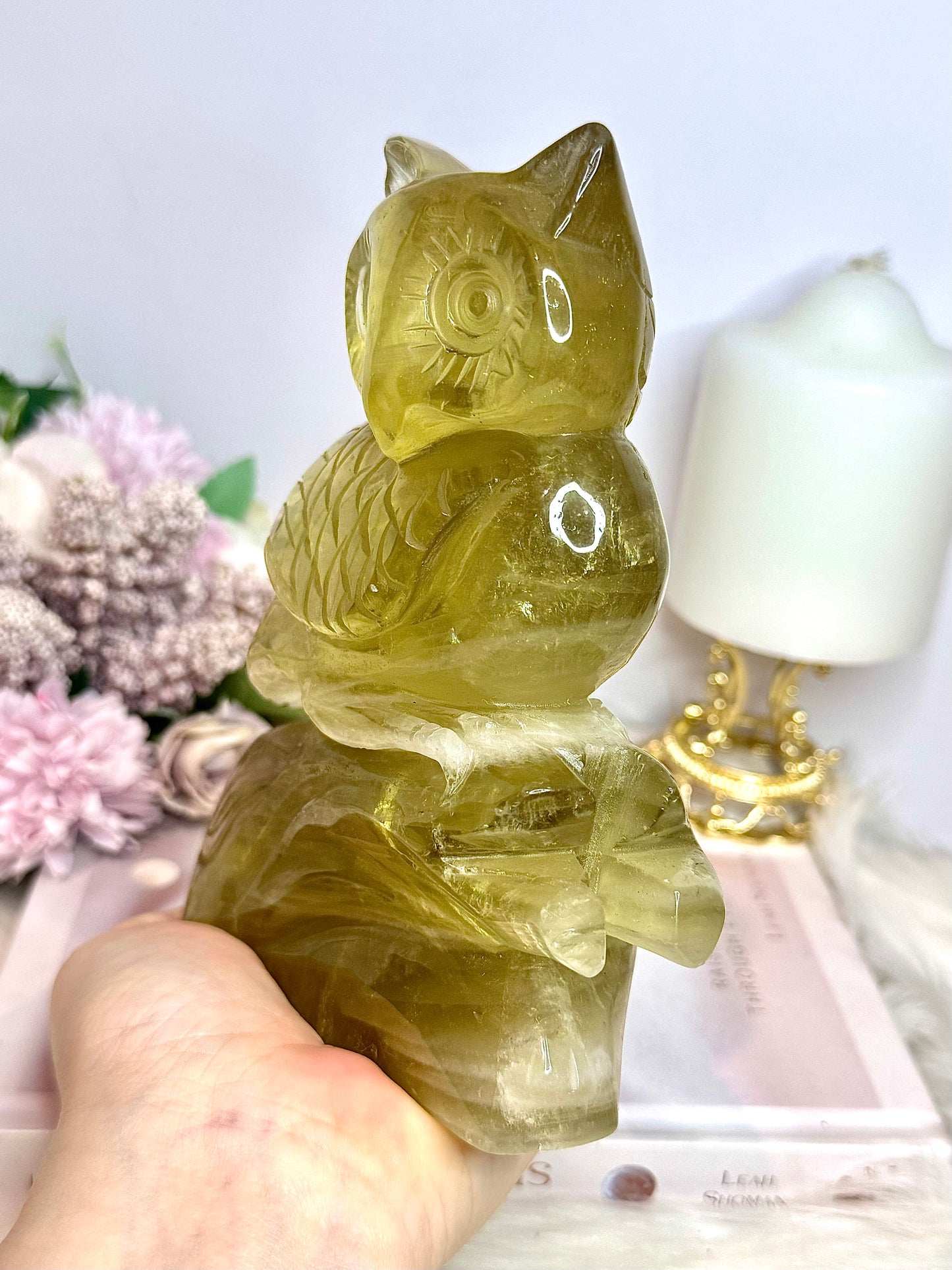 Huge 1.25KG Citrine Carved Owl 15cm