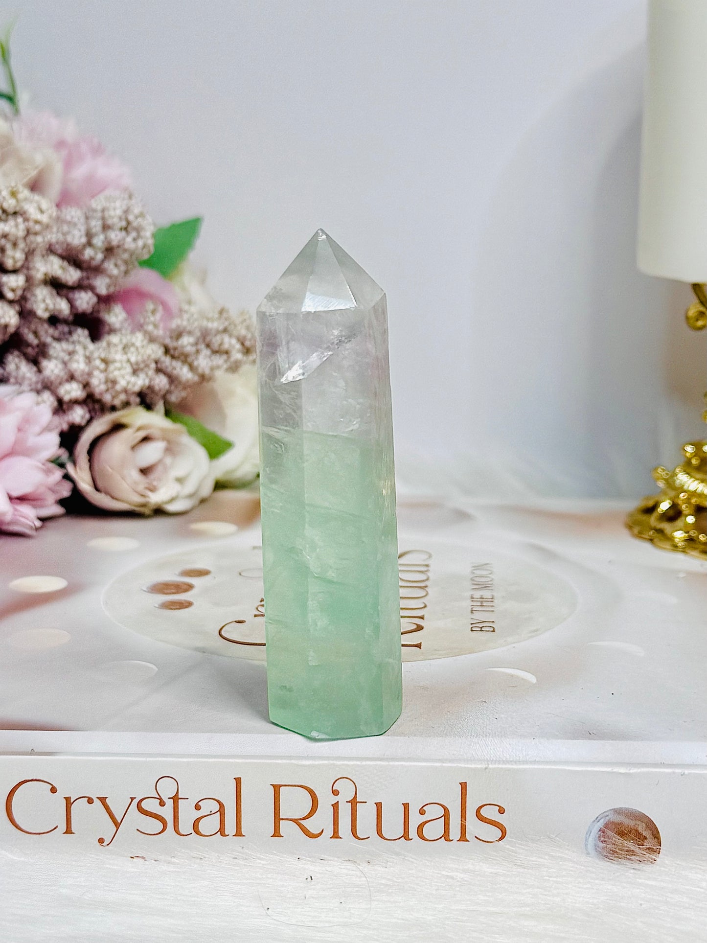 High Grade Watermelon Fluorite Tower with Rainbows 8cm