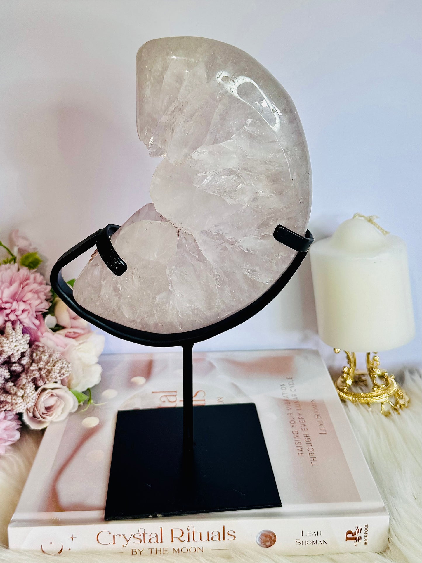 ⚜️ SALE WITH $100 DISCOUNT ⚜️ Huge 1.96KG Amethyst Carved Druzy Moon On Custom Stand From Brazil ~ 25cm (inc stand)