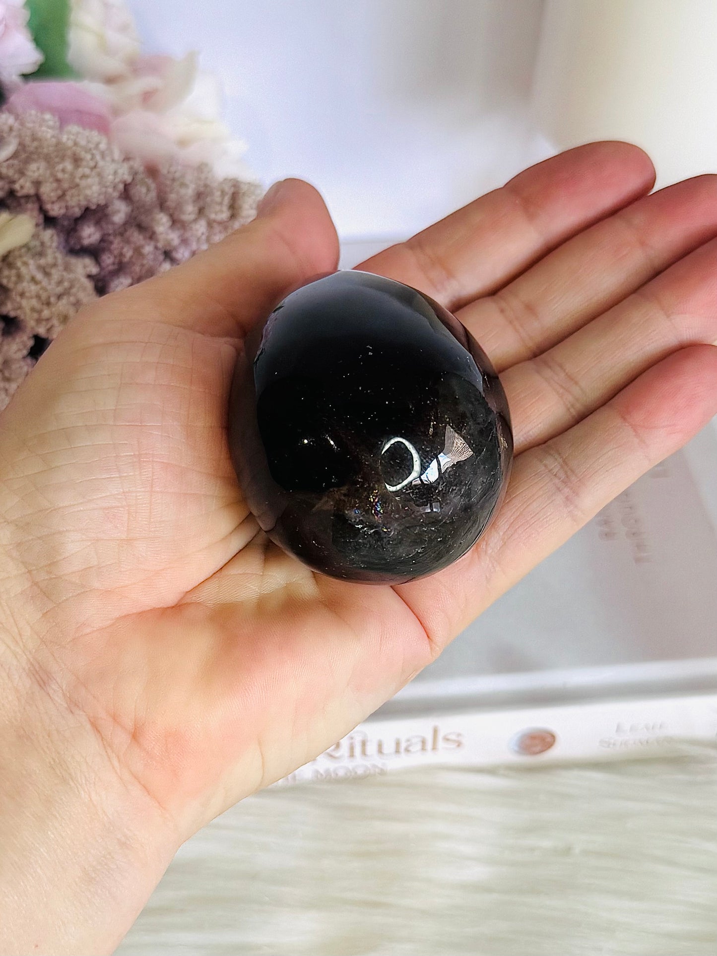Unique Smokey Quartz Carved Polished Egg 178grams on Stand
