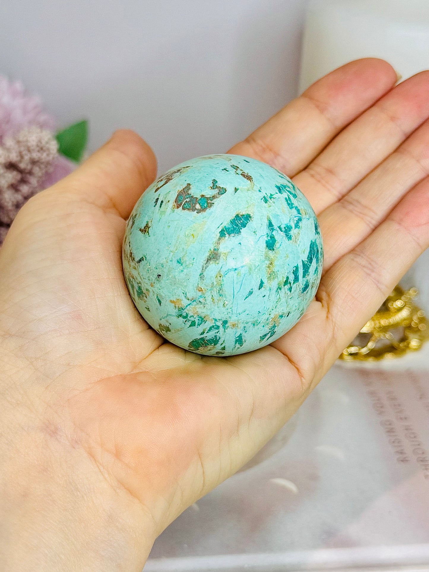 A Rare Stone ~ Genuine Inca Turquoise Sphere 6cm On Stand