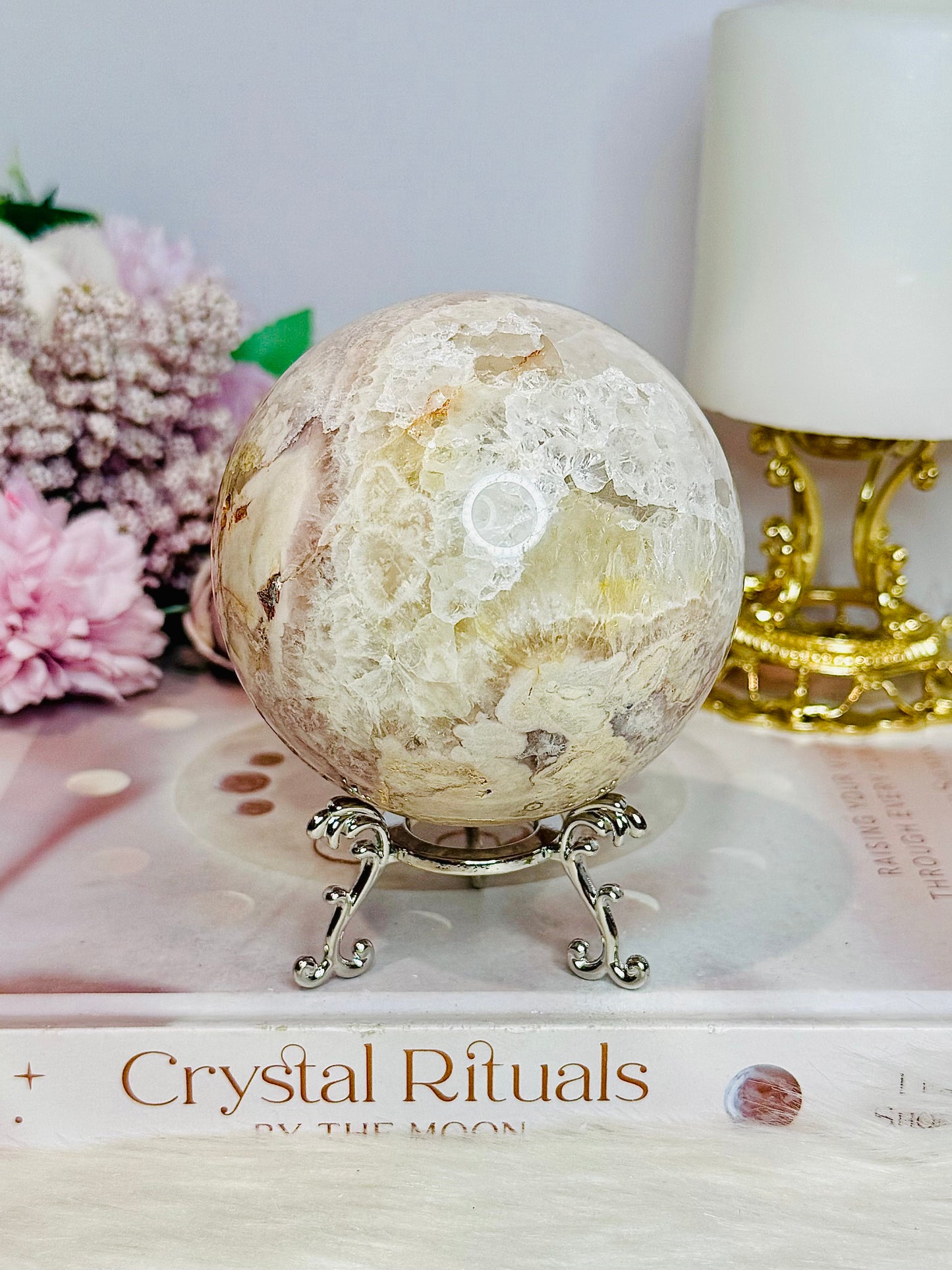 Large Druzy Pink Amethyst Sphere On Stand 630g