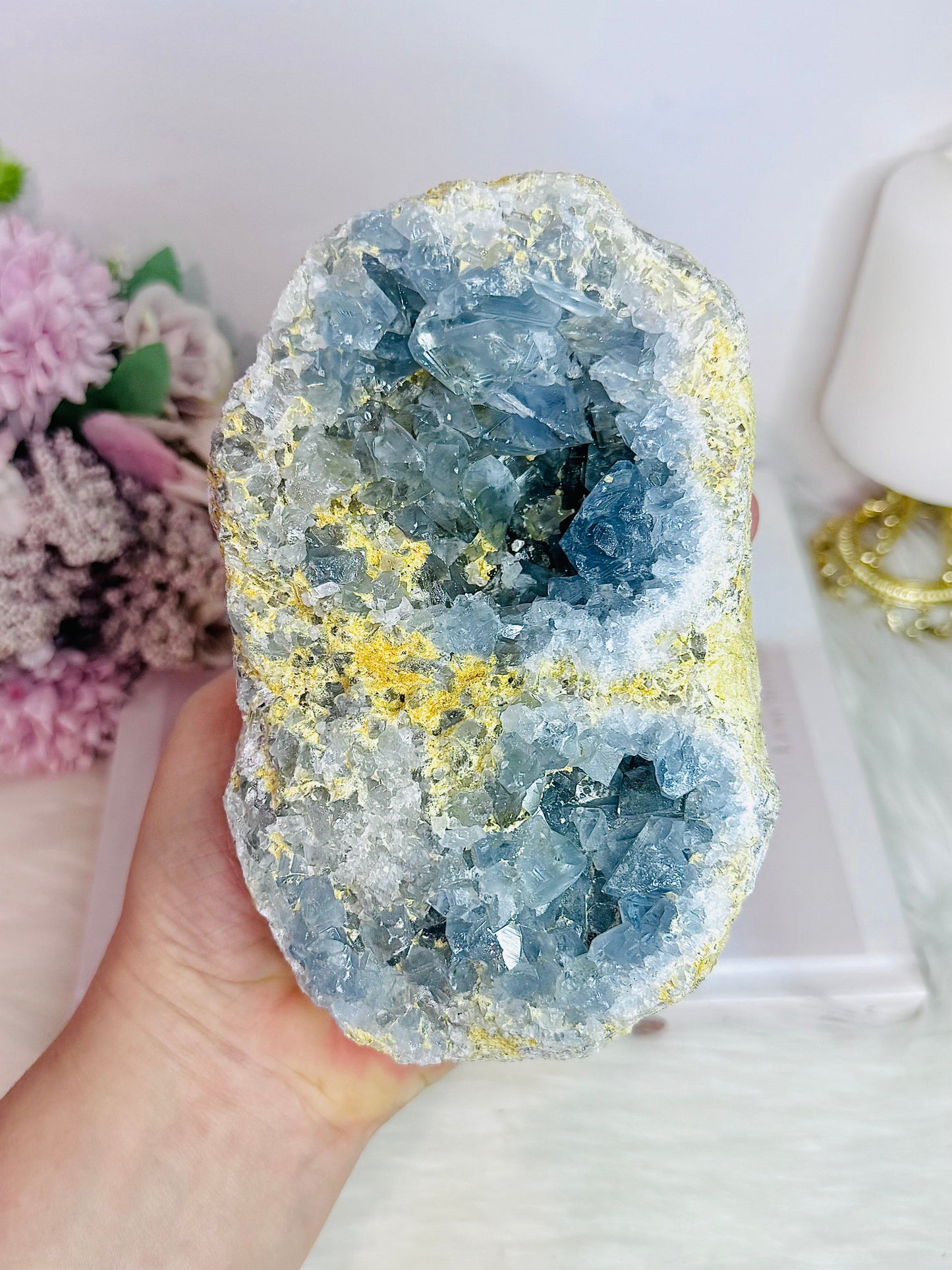 Huge Natural Blue Celestite Cluster Specimen 1.74KG
