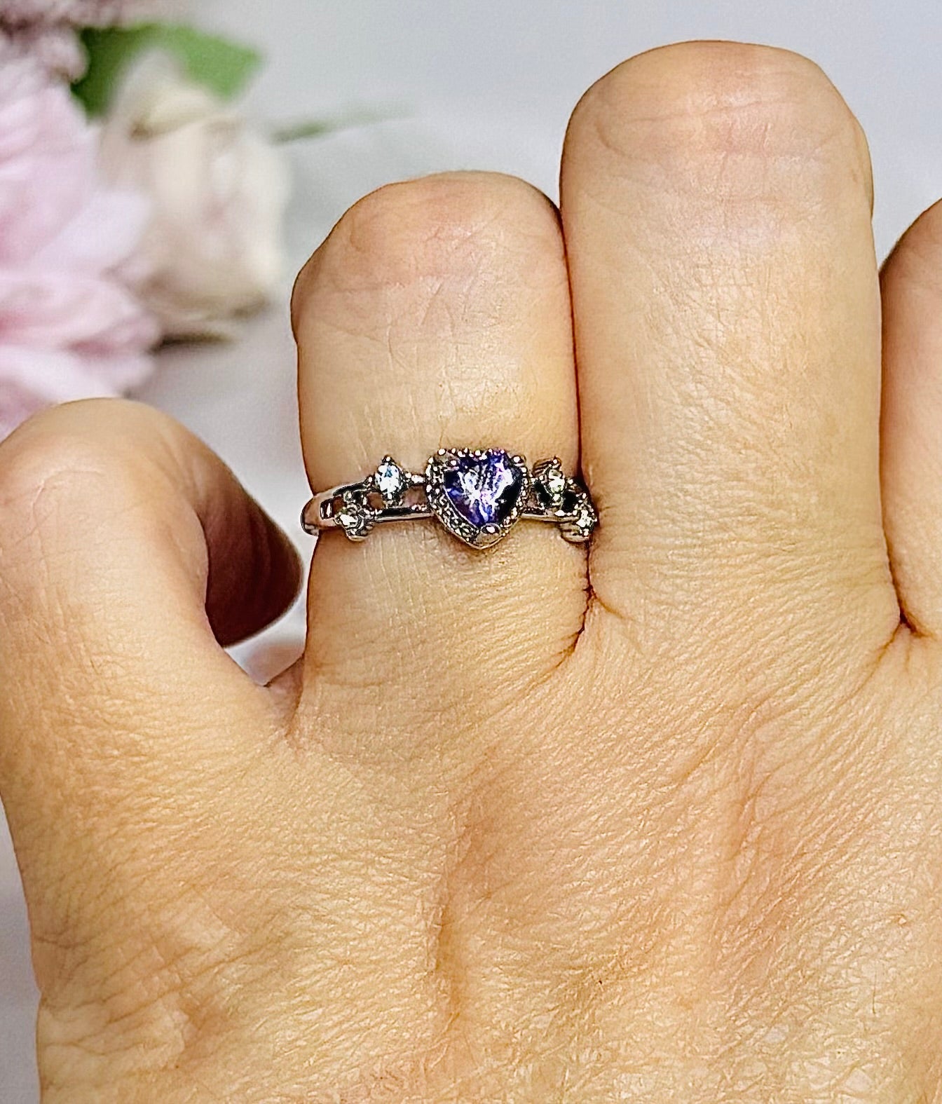 Amethyst Heart Adjustable Ring