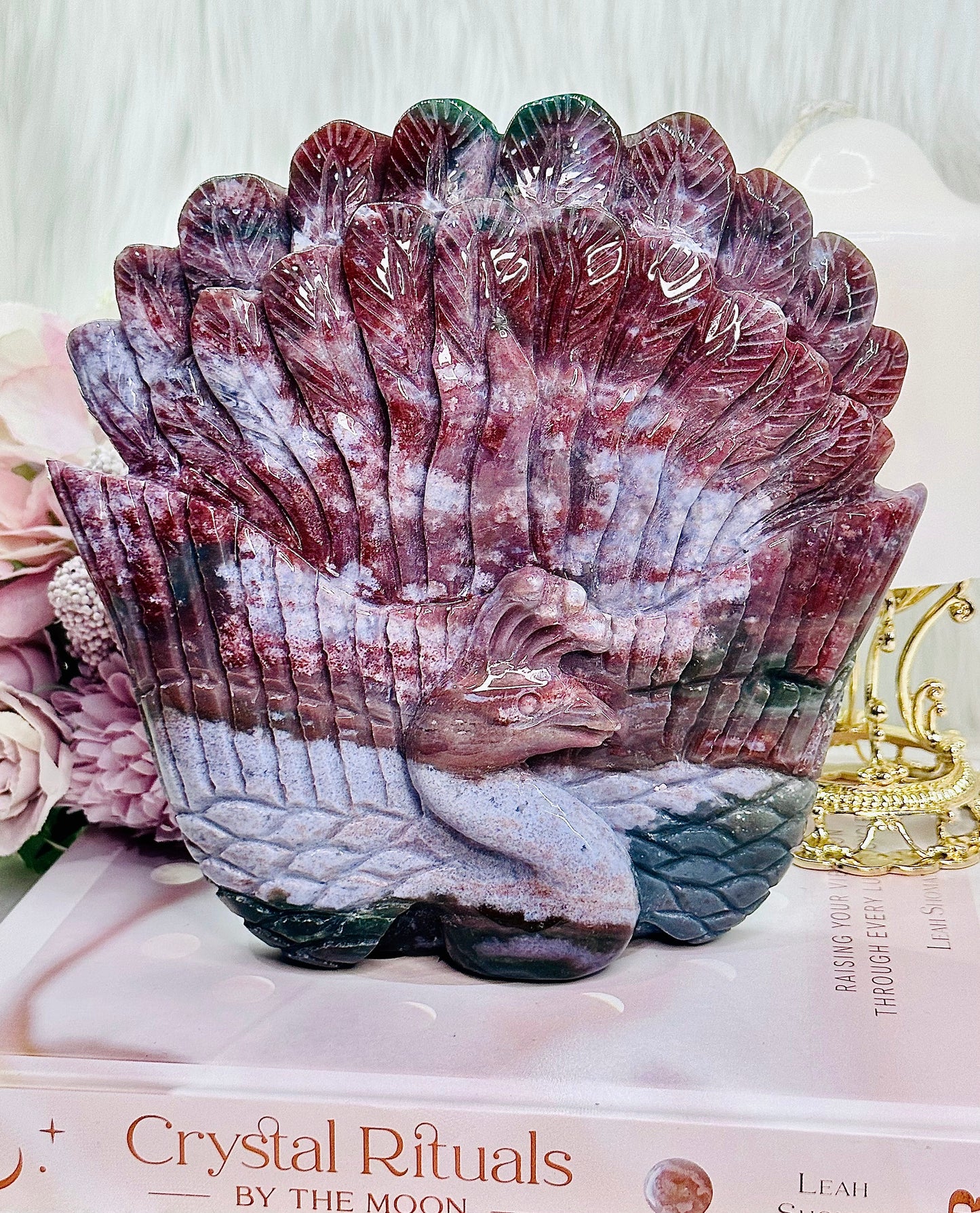 Positivity & Inspiration ~ Wow! Fabulous Huge 1.09KG 18cm Ocean Jasper Perfectly Carved Peacock