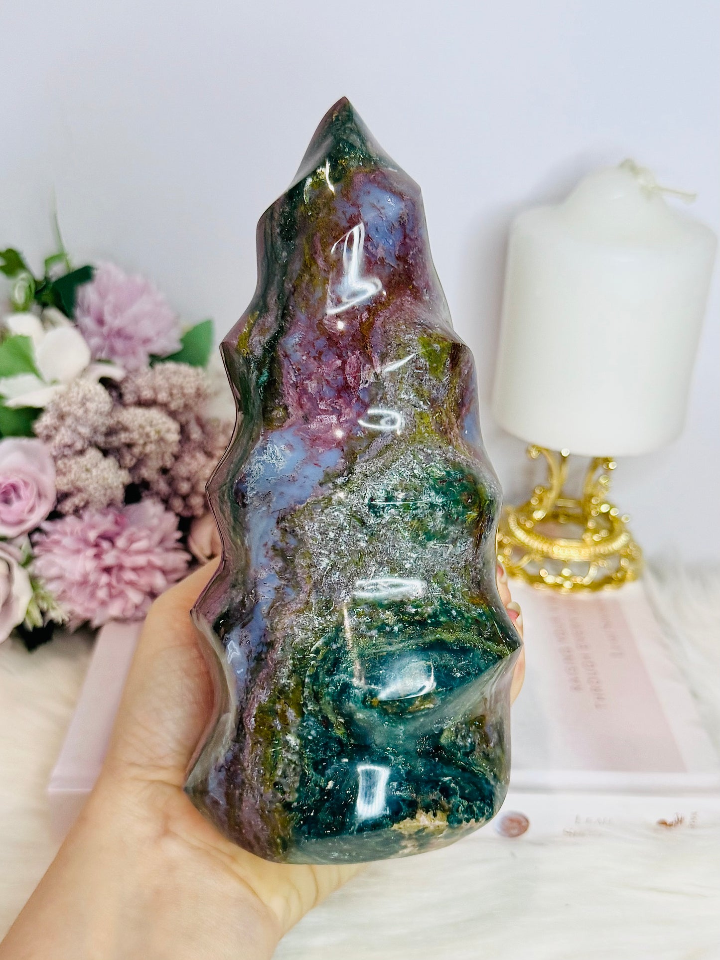 Huge High Grade Ocean Jasper Carved Flame 18cm 1.3KG