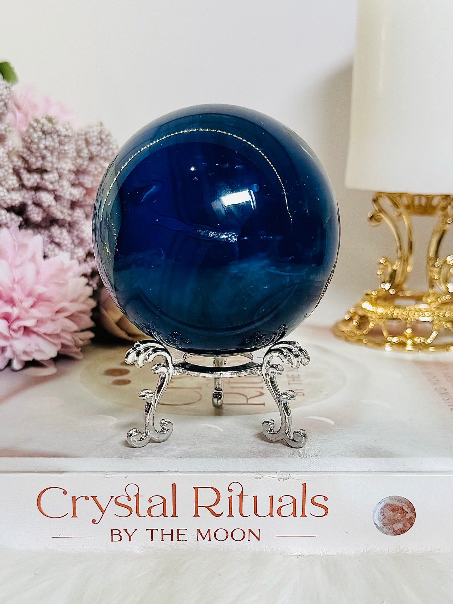 Gorgeous Large 449gram Blue Agate (dyed) Sphere On Stand
