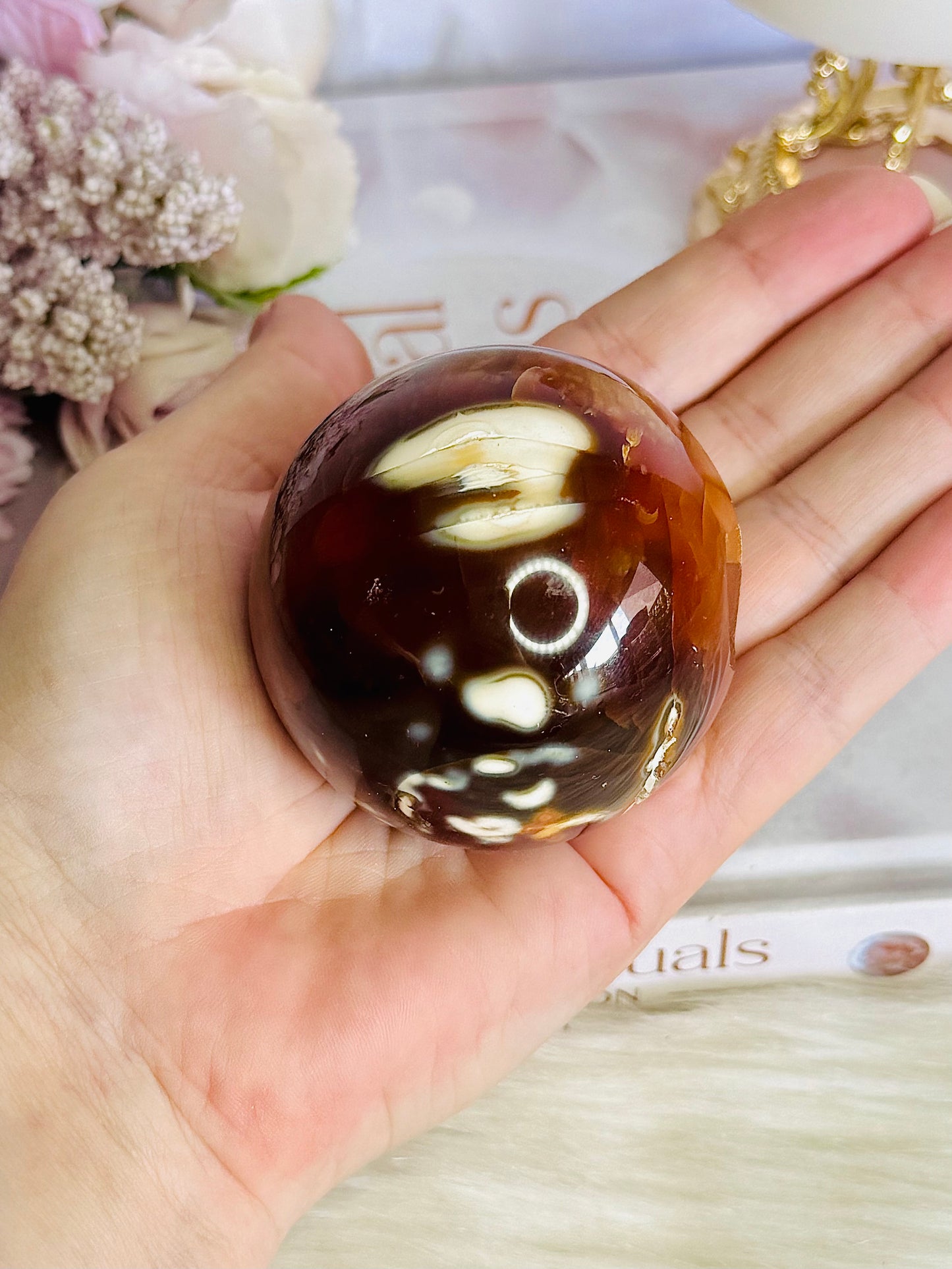 ⚜️ SALE ⚜️ Carnelian Sphere 268grams On Stand (Discounted as chip in sphere) $45 x