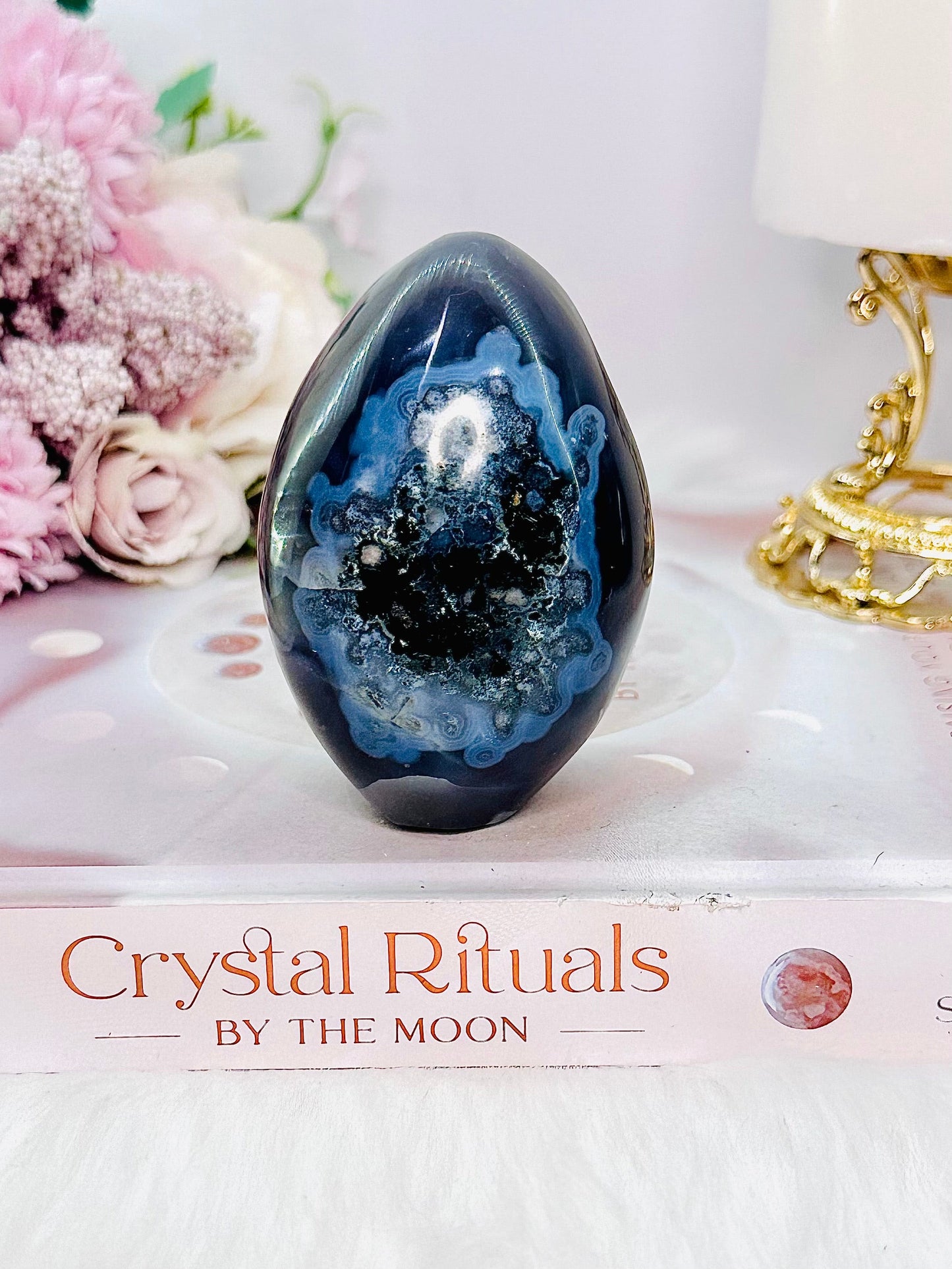 Druzy Agate Carved Egg From Brazil 278g