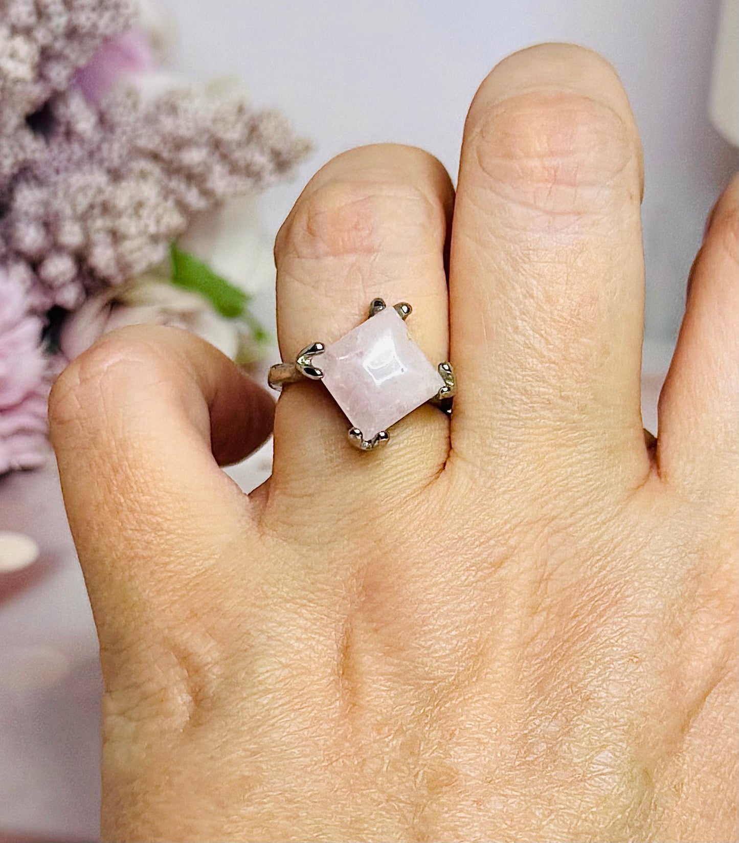 Sterling Silver Rose Quartz Ring Size 8