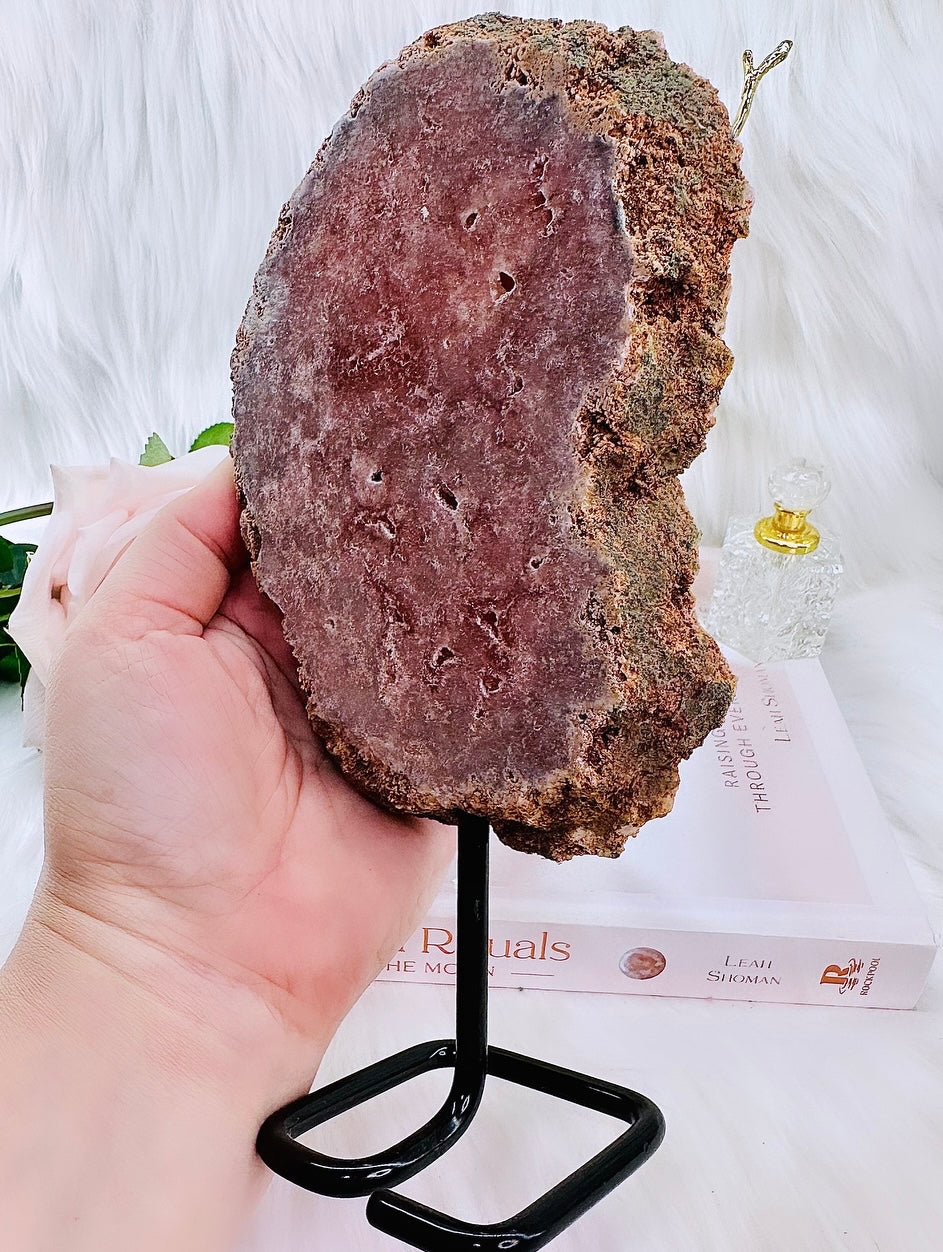 ⚜️ SALE ⚜️ Stunning 20cm Tall (Inc Stand) Pink Amethyst Druzy Slab from Brazil ~ Polished Both Sides