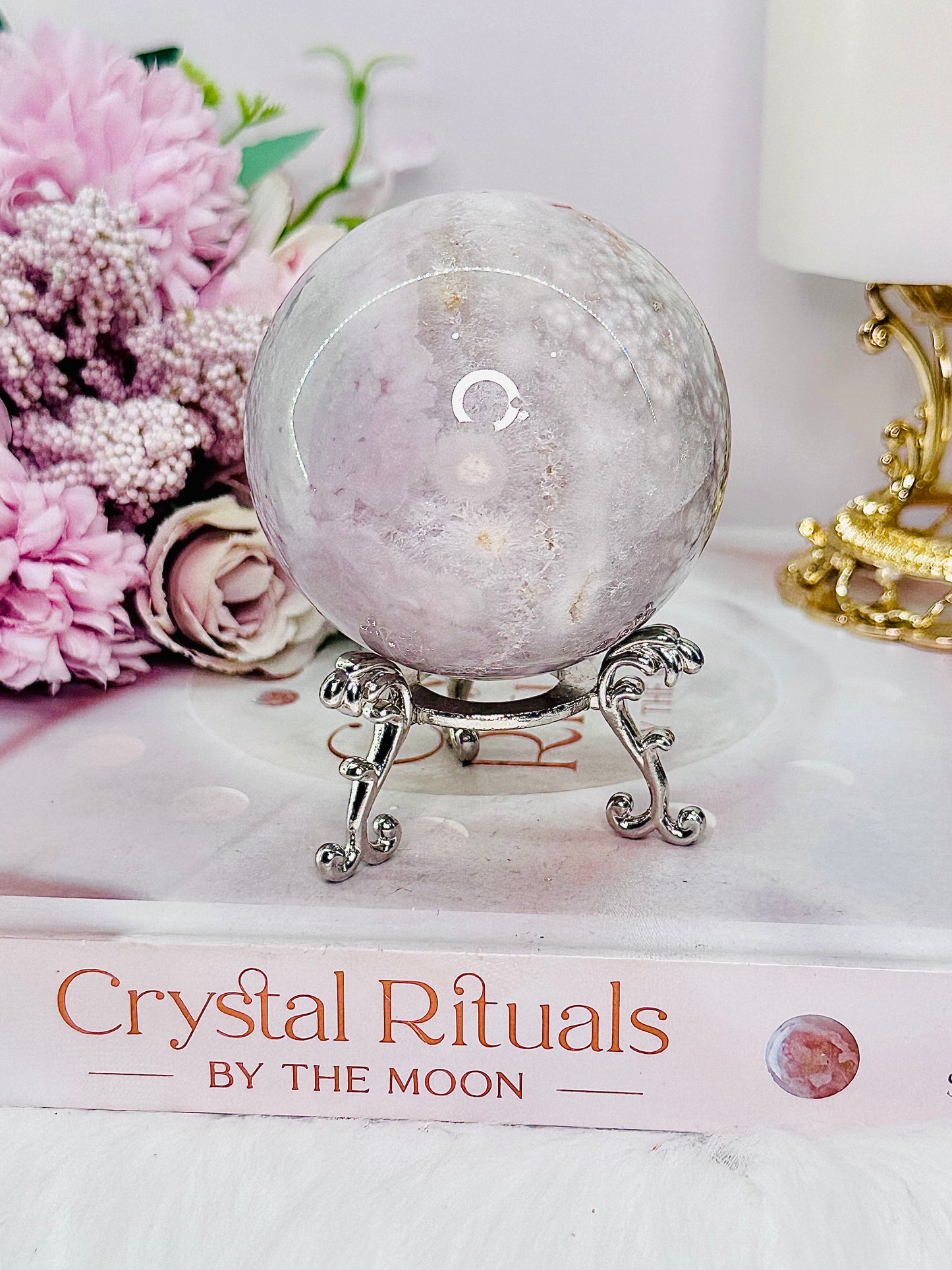 Graceful & Elegant ~ 372Gram Druzy Pink Amethyst Sphere on Silver Stand From Brazil